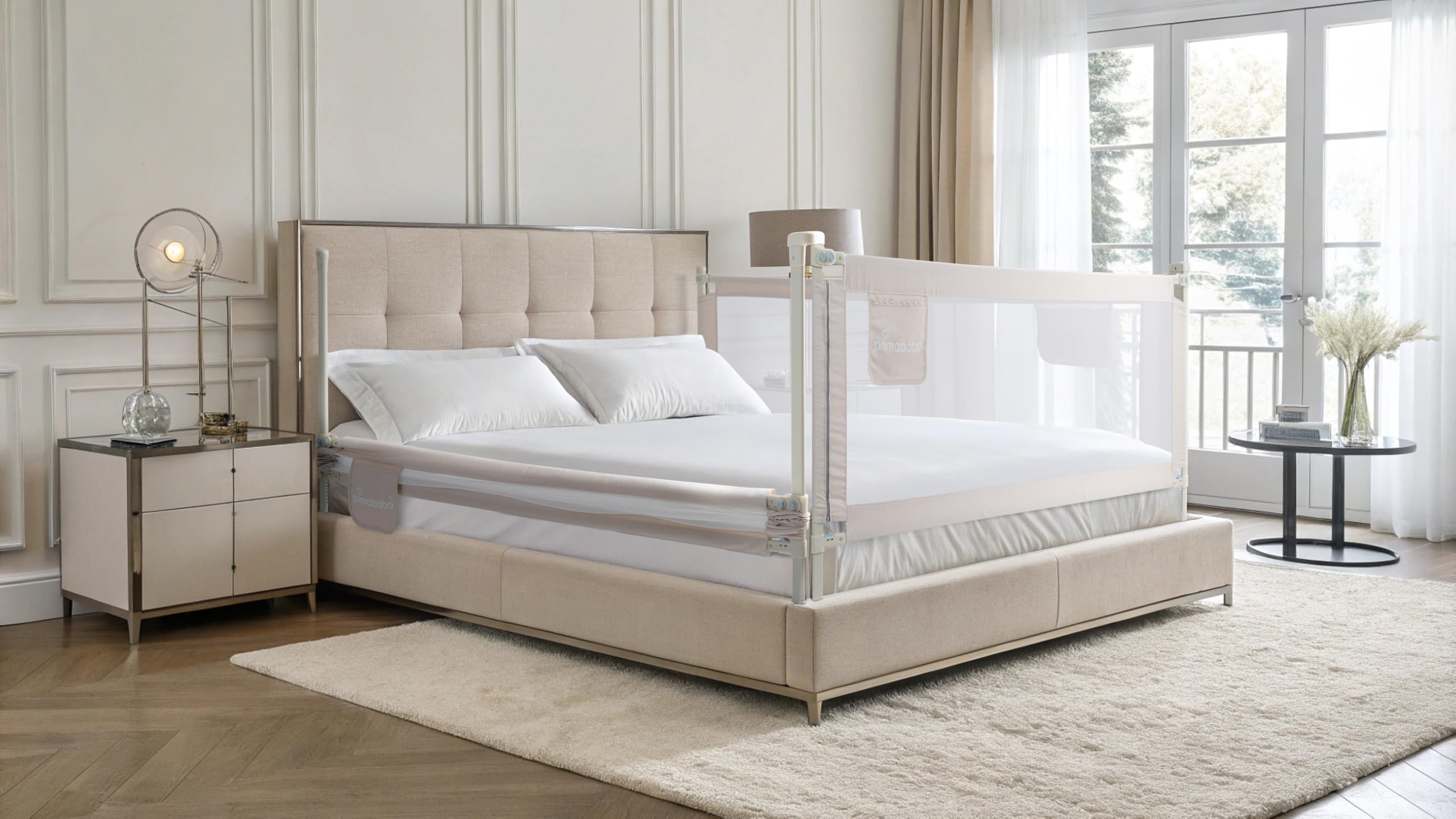 Primabobo Bettgitter Set 3 Stück Beige – 2X 200 cm + 1x 160 cm – Rausfallschutz Kinderbett, Sicheres Bettgitter, Bettschutz Komplettset