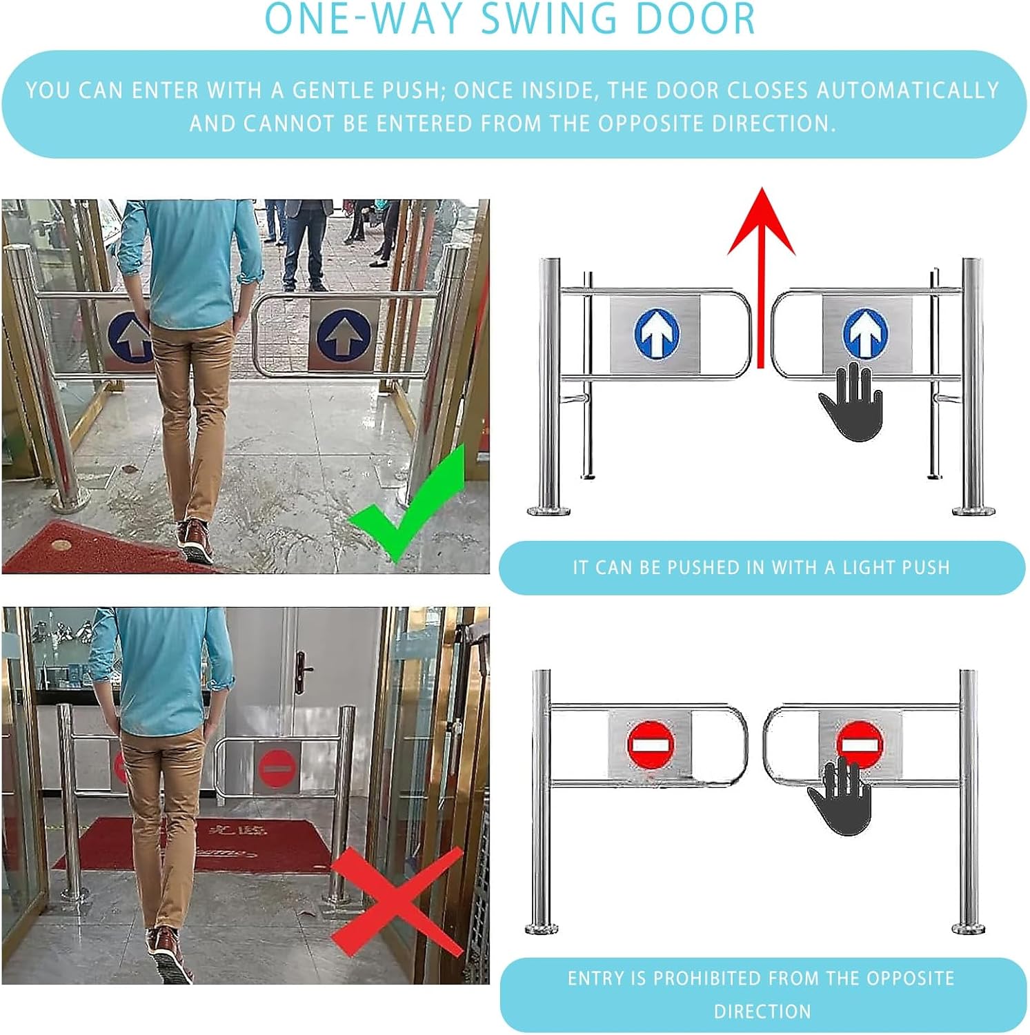 Automatic Swing Security Gate for Market Entry One-Way 90cm x 100cm Pivoting Door Entrance Barrier Easy Access Safety Portal Ideal for Commercial Use