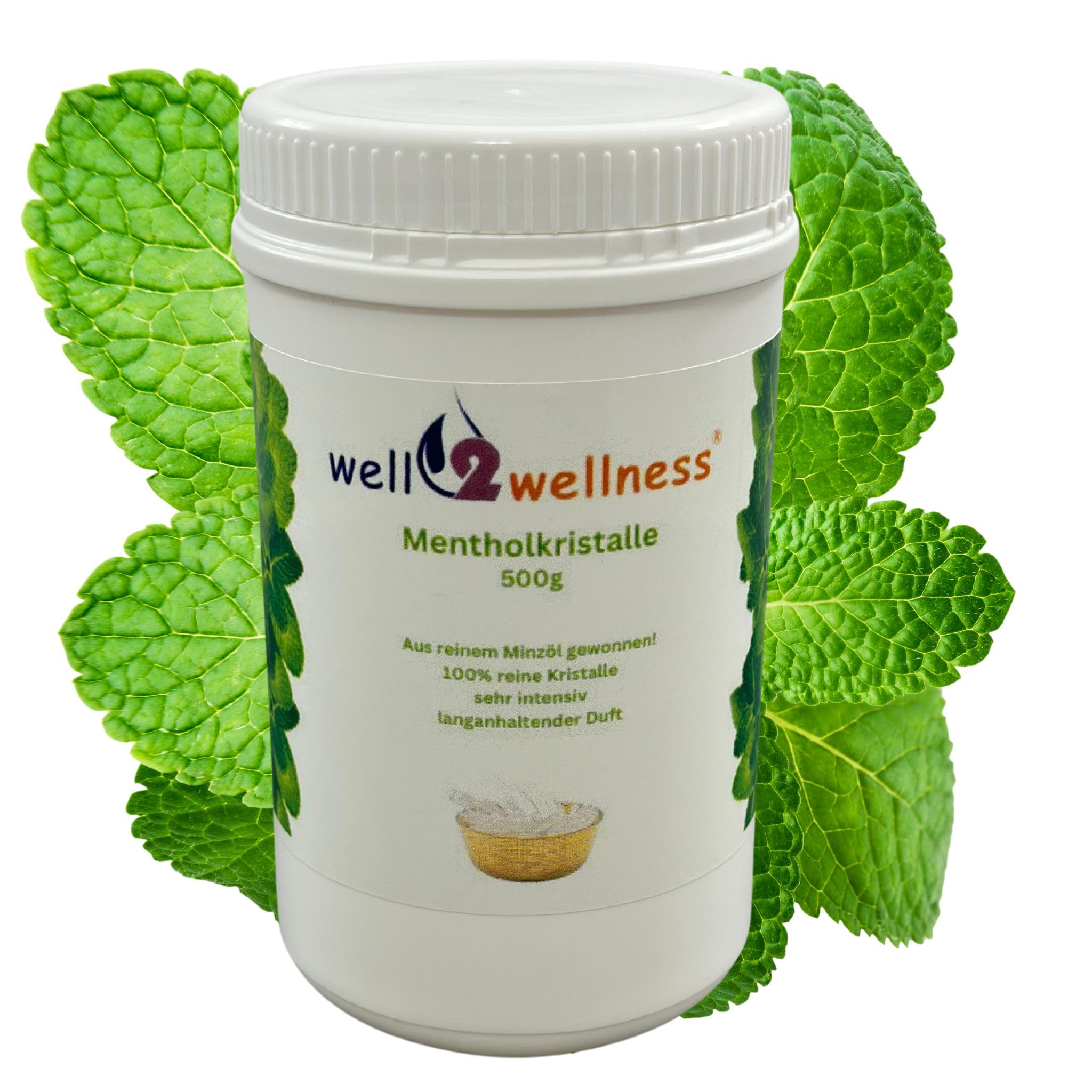 Well2wellness Cristaux de glace pour sauna Mentholé Boîte de 500 g Huile de menthe pure