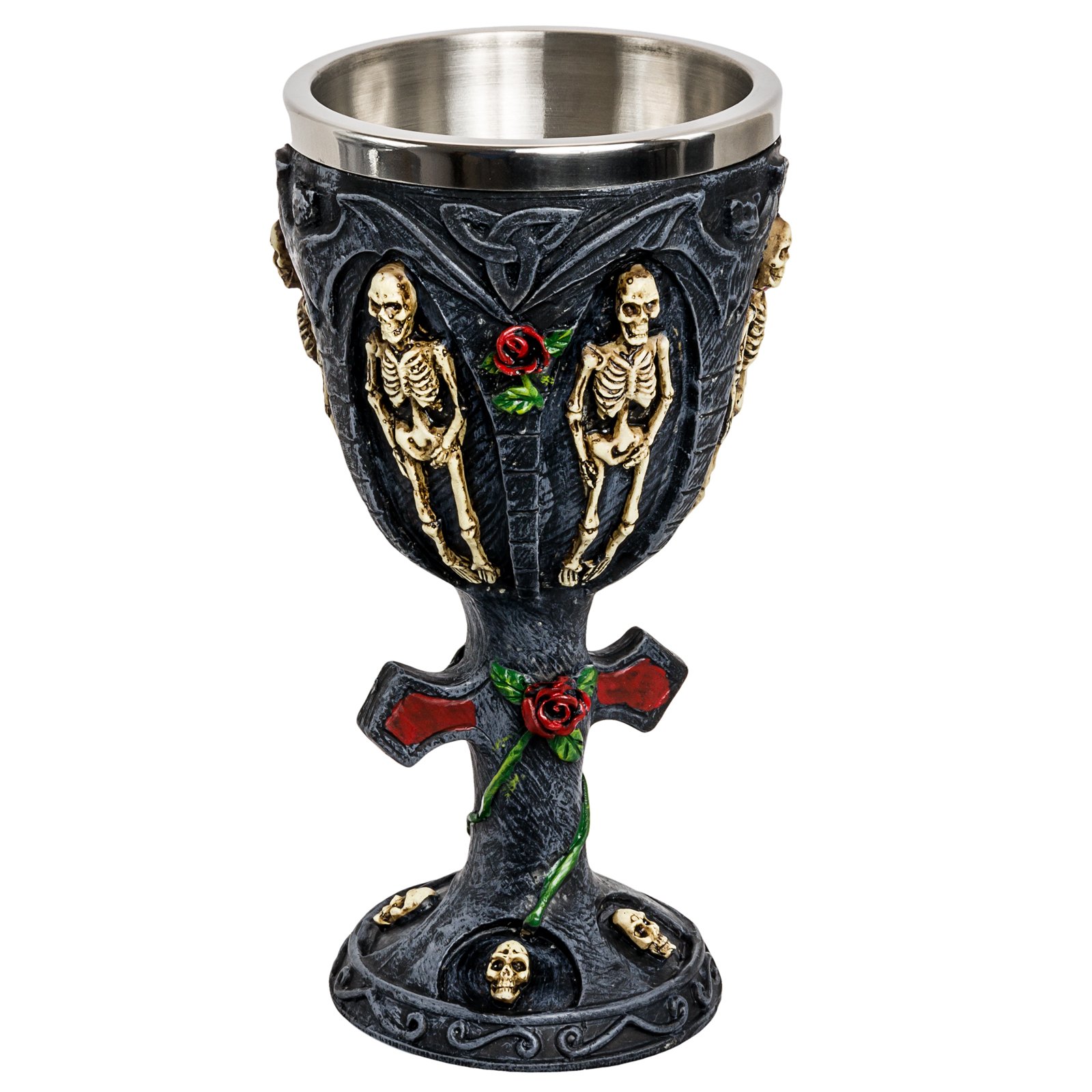 Medieval Renaissance Wine Goblet Chalice Cup (Skull & Roses)