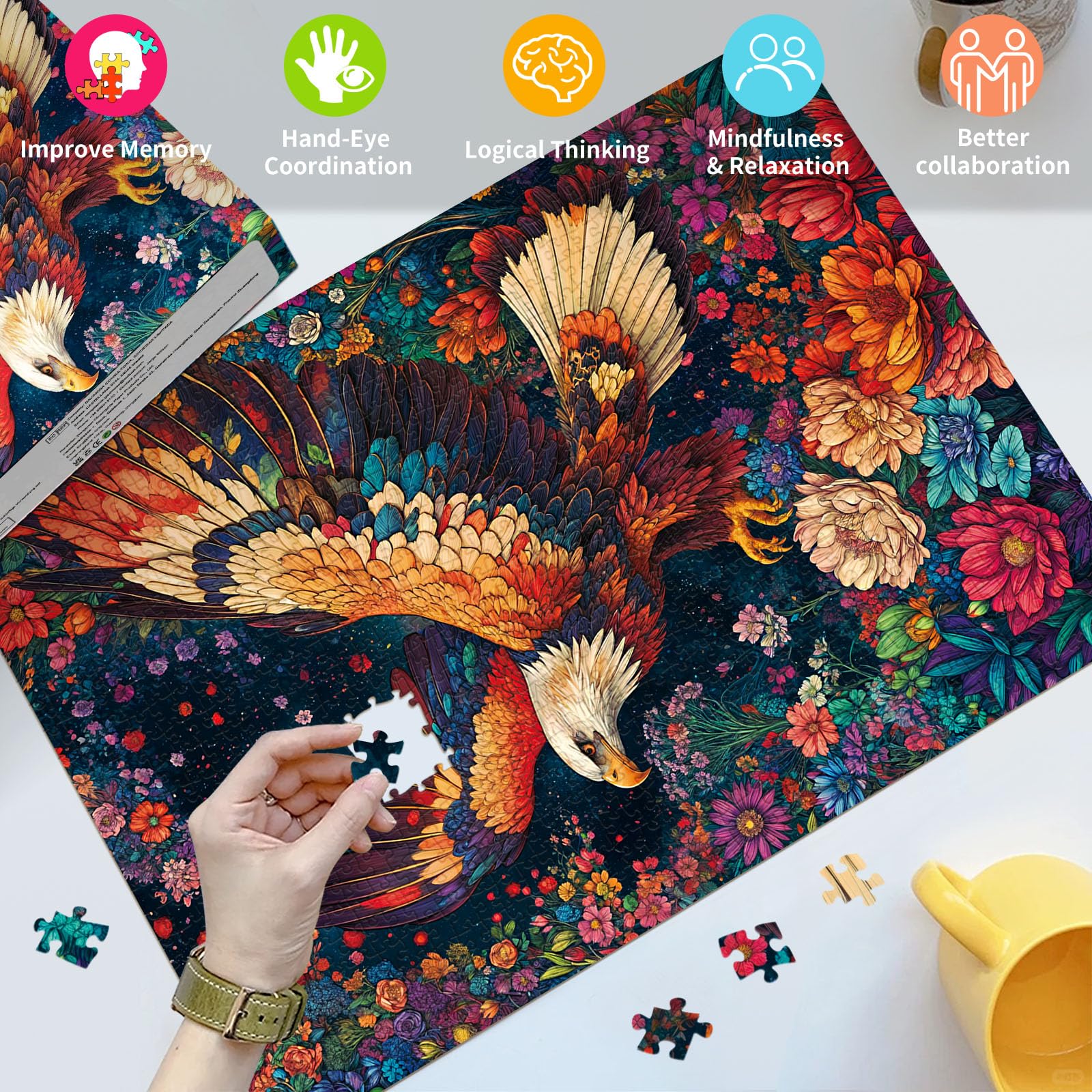 HUADADA Jigsaw Puzzles for Adults 1000 Pieces Colorful Eagle 1000 Piece Jigsaw Puzzles for Adults-The Whole for Women Gifts for Men - Image 3