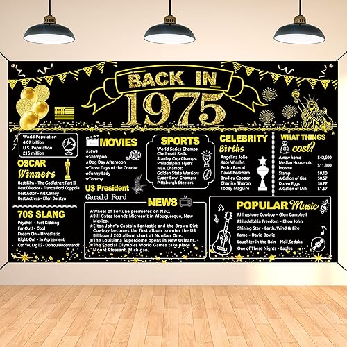 Miniatura 15 de DARUNAXY Decoración de fiesta de 71 cumpleaños negro y dorado, cartel de "Back in 1955" para fiesta de cumpleaños de 71 años, suministros de póster