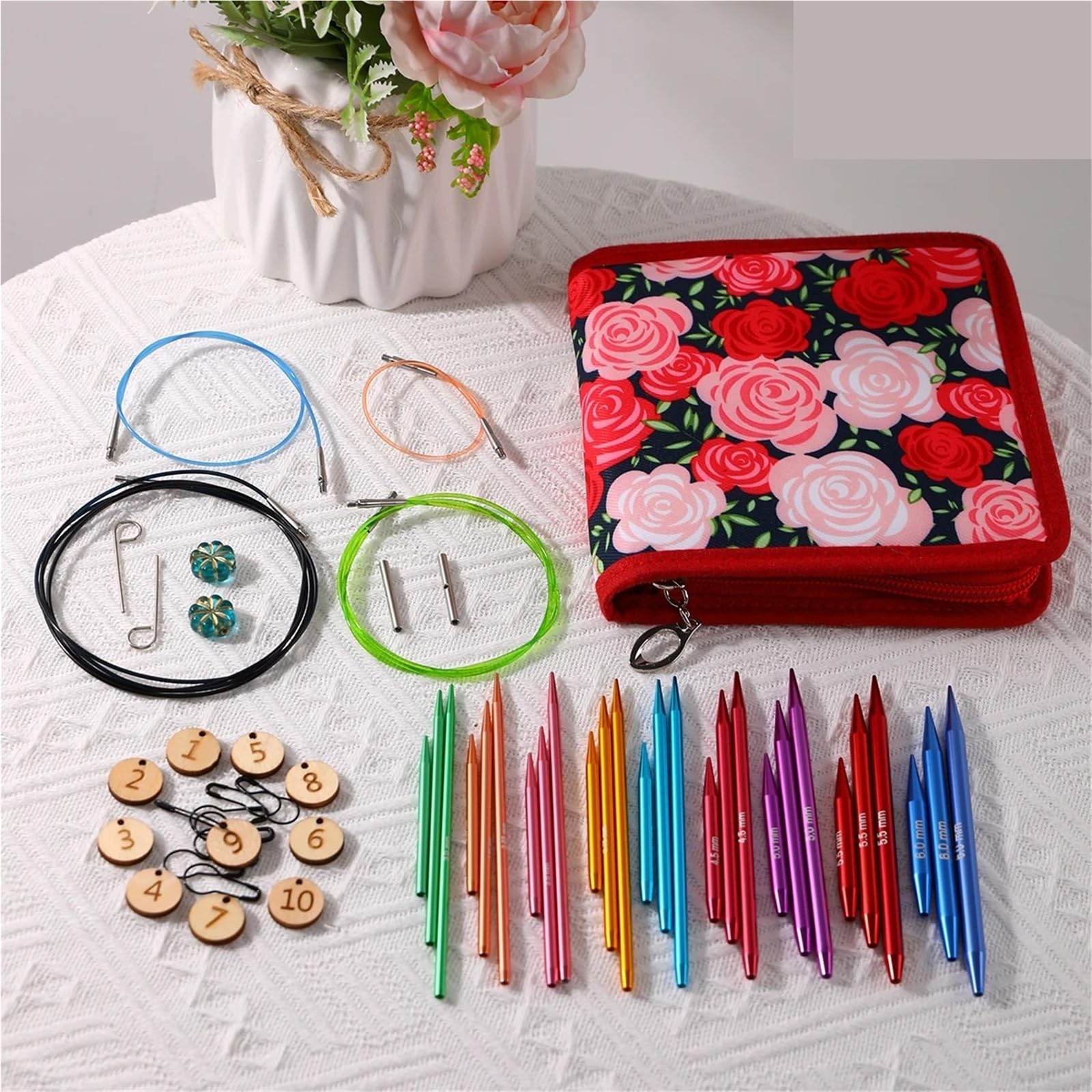 Nähset Nähen Stricken Häkelnadeln Set DIY Anfänger Haken Kits mit Aufbewahrungstasche Material Pack und Werkzeuge für zu Hause(39pcs)