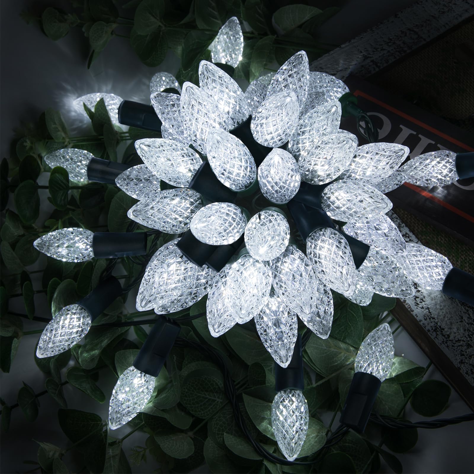 awq 200led 66 ft c6 christmas string lights plug in fairy twinkle string lights 8 modes timer function waterproof extendable for indoor outdoor wedding party christmas decoration (200, white)