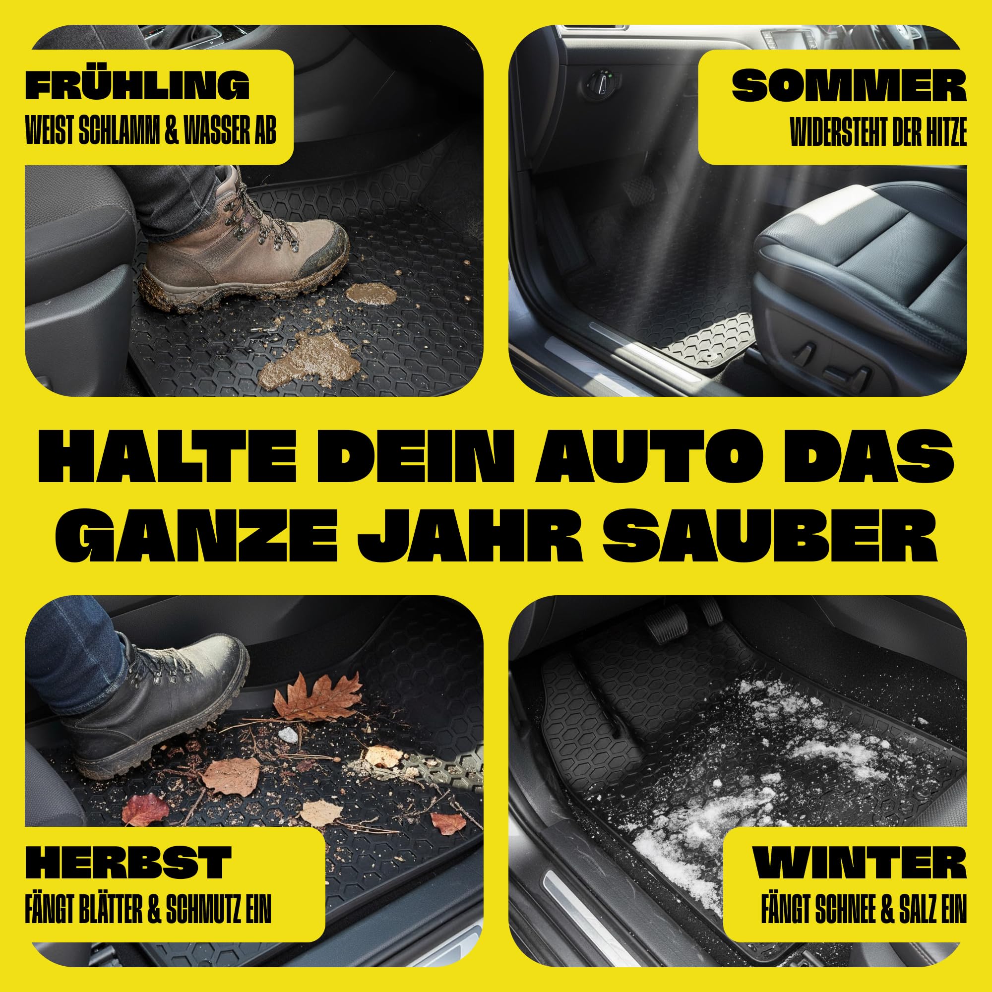 Gama Gummimatten + Mitteltunnelabdeckung Set Für VW Passat B8 (2014-2023) Zubehör — Gummimatten Fussmatten + Tunnelabdeckung Auto | Premium TPE Material | Perfekte Passform | rutschfeste Oberfläche