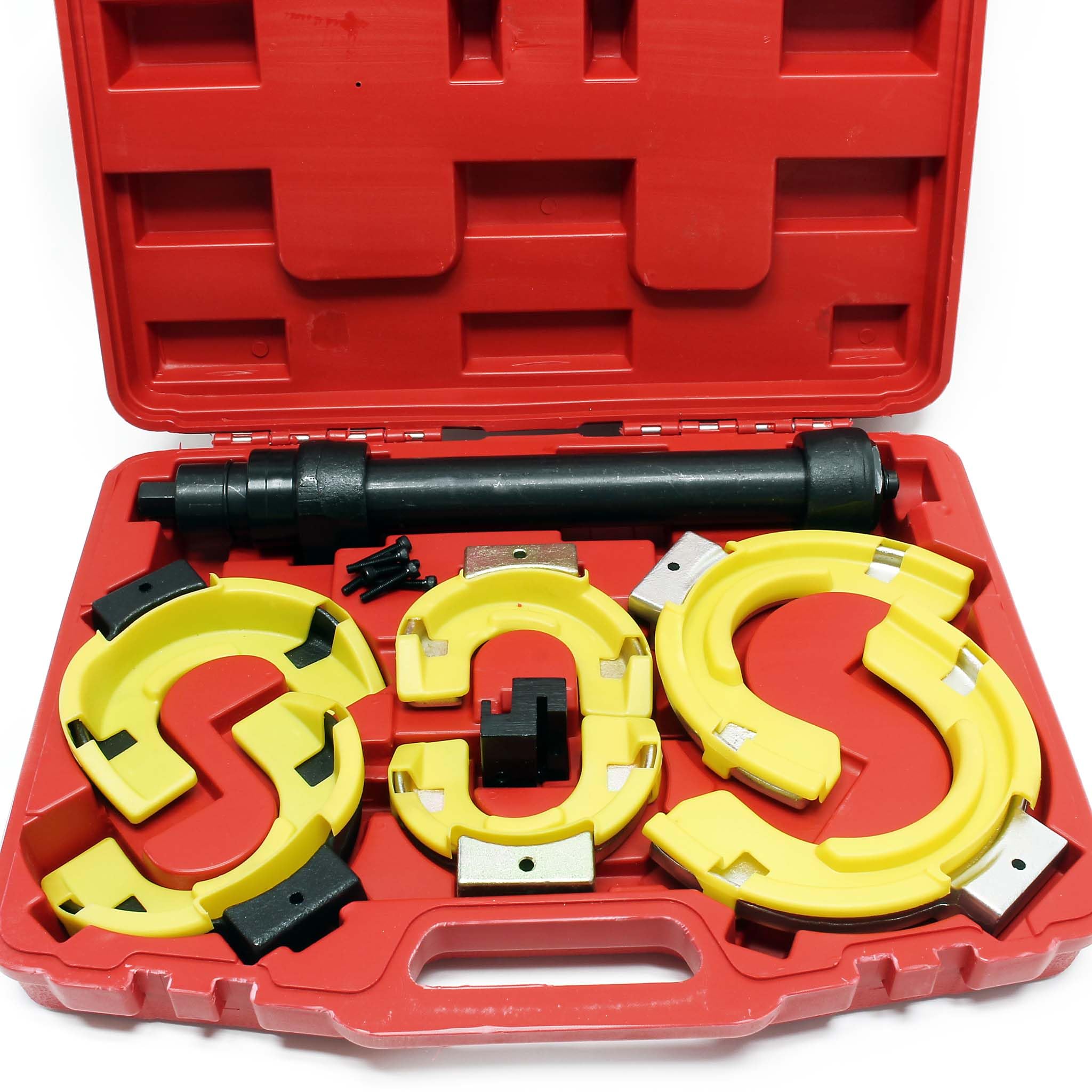 WilTec Jeu Compresseurs de Ressorts d’amortisseurs MC Pherson - Jambe de Force 1000 kg - avec 1 Compresseur de Ressort et 3 Paires de mâchoires - Nombreuses modèles Voitures