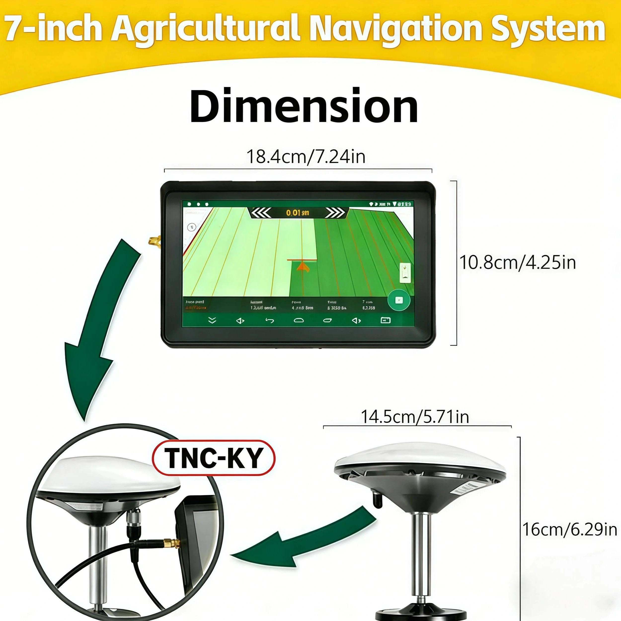 Navigatore GPS per agricoltura, ricevitore GNSS ad alta precisione da 7 pollici con anti-interferenza per orientamento agricolo, aratura, fertilizzazione, livellamento del suolo