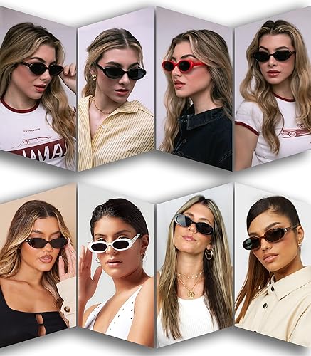 Miniatura 2 de AIEYEZO Lentes de sol ovalados retro para mujer, a la moda, con marco ovalado, lentes de sol de los años 90, estilo vintage