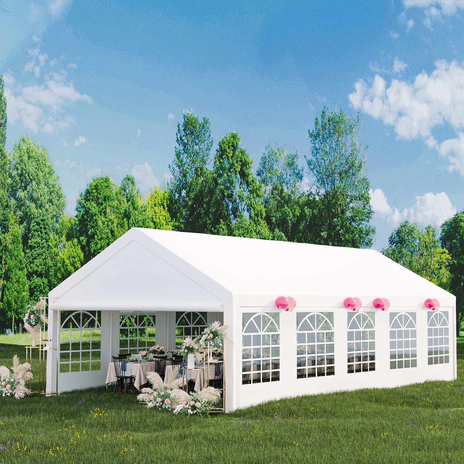 16x32 FT Outdoor Party Tent Canopy for Weddings & Events - Pavilion with Removable Sidewalls, Waterproof Fabric, Easy Setup, and 3 Storage Bags, White.