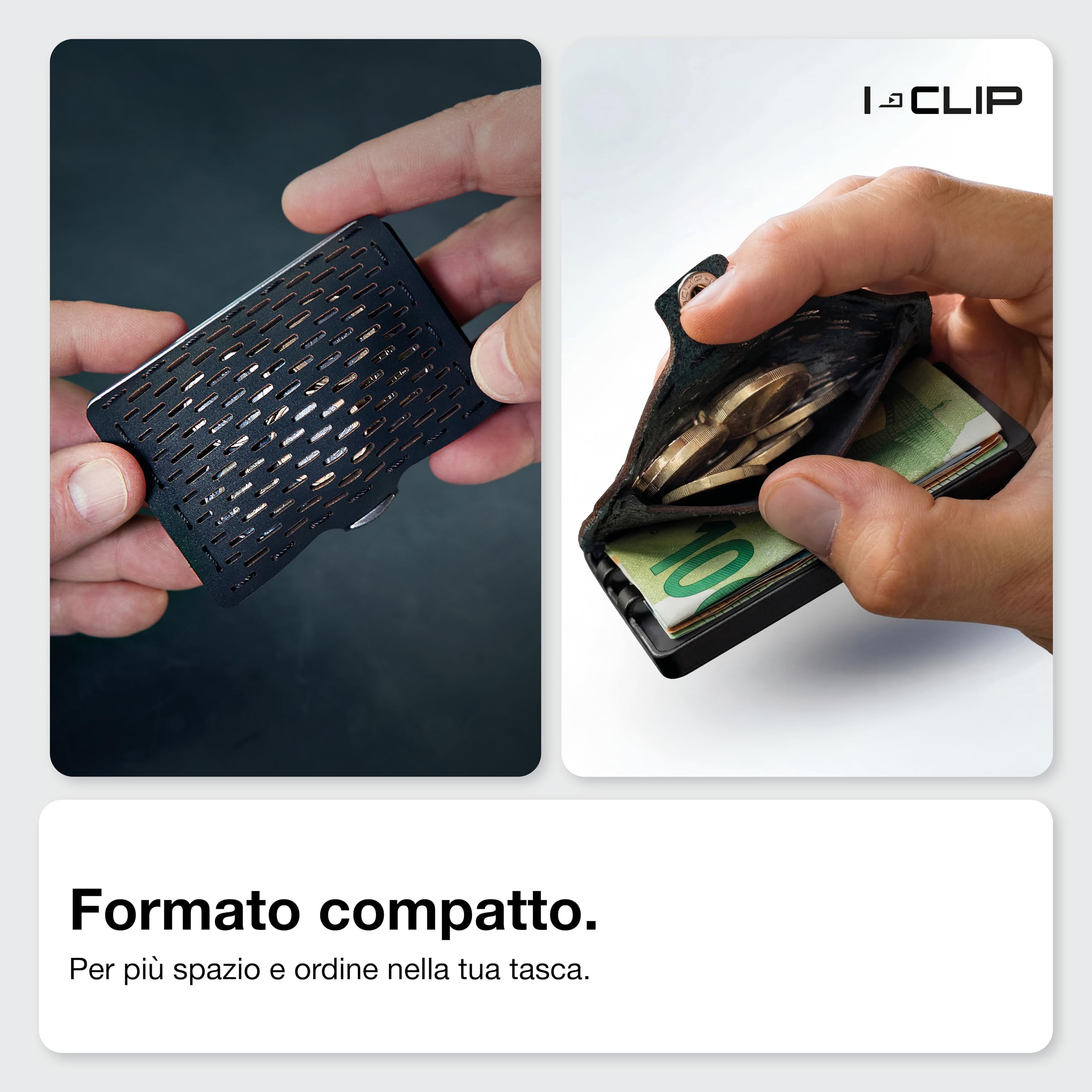 I-CLIP Original Portafoglio Uomo Slim con Portamonete Banconote, Mini Wallet fino a 12 Carte, Ultraleggero con soli 22g, Pelle