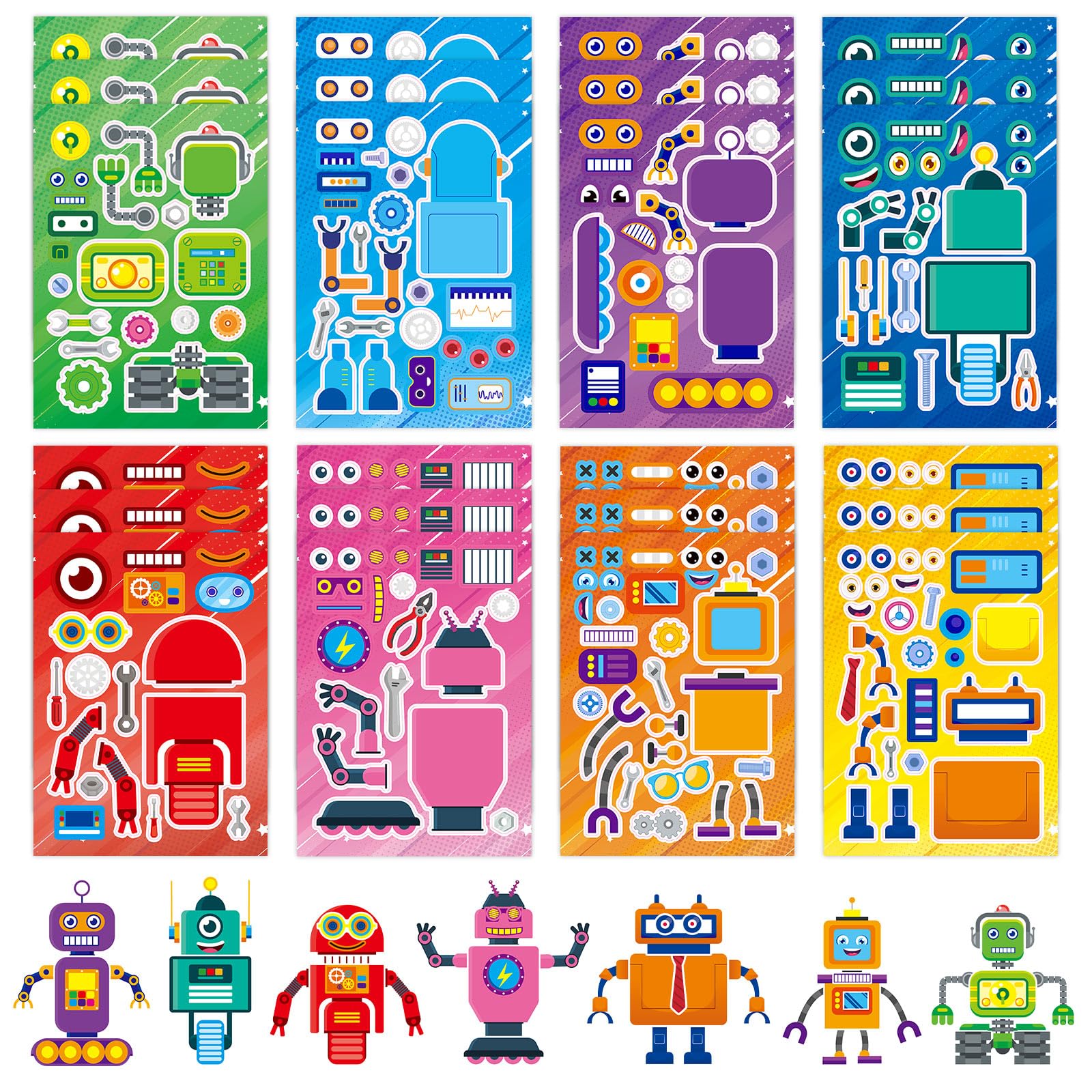 24 Sheets Robot Make a Face Sticker Sheets for Kids Todders Activities, Make Your Own Stickers for Kids Birthday Party Favor Supplies Craft
