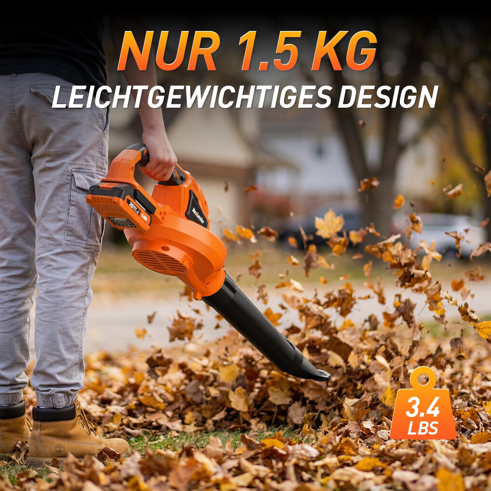Maxlander Akku Laubbläser mit 2x2,0 Ah Akku und Ladegerät | Gebläse Akku Zwei Geschwindigkeitsstufen,Kabellos Laubgebläse Bürstenlos Laubpuster für Garten Rasenpfleg