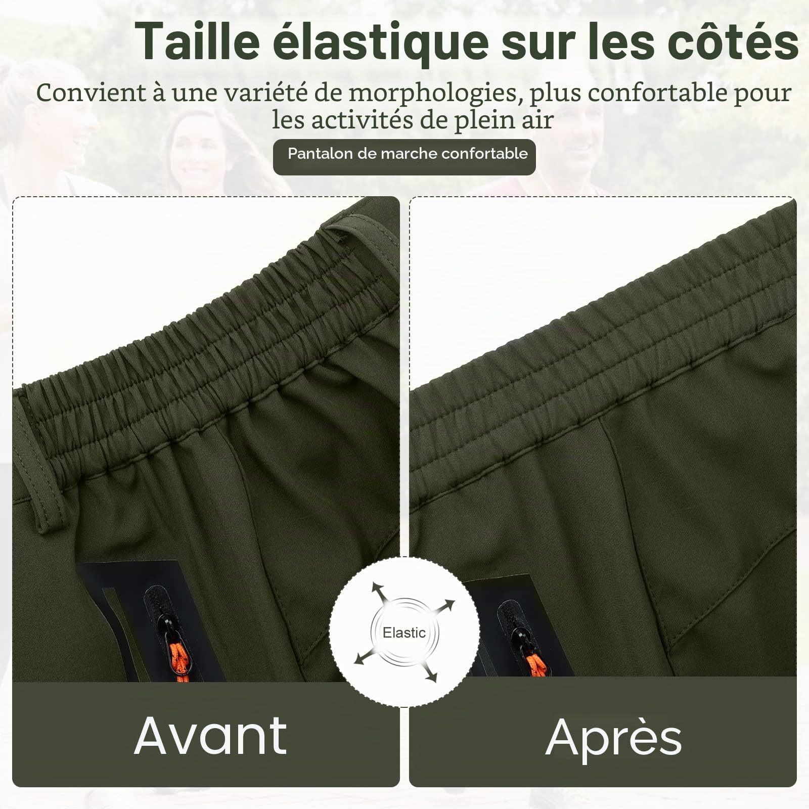 Pantalons de Randonnée pour Hommes, Pantalons de Marche Légers et Secs, Pantalons Extérieurs Respirants et Imperméables pour Hommes avec Poches Zippées