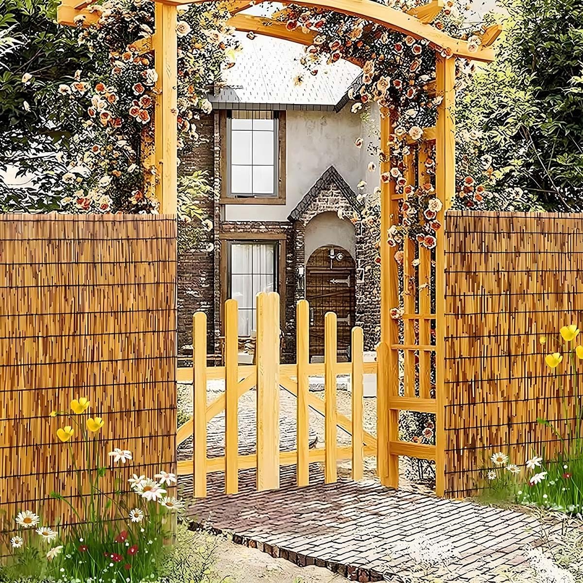 Naturalna bambusowa rolka ogrodzeniowa, dekoracyjna bambusowa parawan na zewnątrz, podwórko, patio i ogród, 6 m, 9 m, 1,2 m, 1,5 m, wysokość, z nylonowymi wiązaniami (wys. 4 x dł. 20 cm)