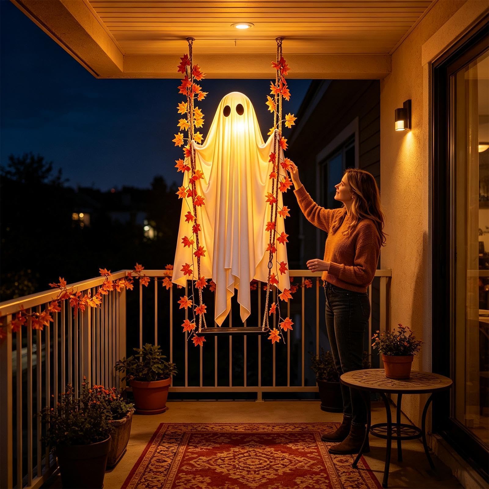 Fantasma Halloween Altalena, Decorazioni Spettrali Luminose Con Telecomando