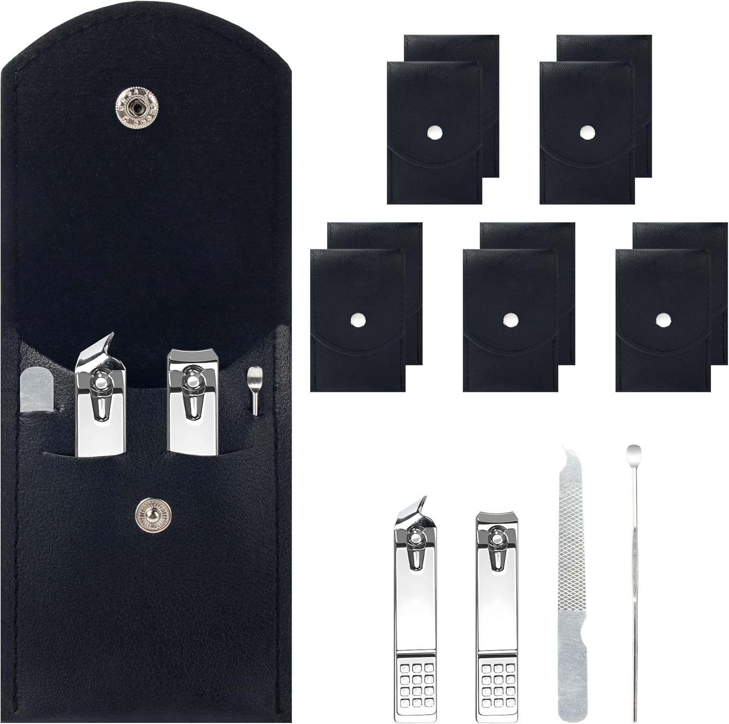 Bulk Nail Clipper Set, Individually Packaged Silver Travel Nail Clipper Set, Bulk Manicure Set with Black Storage Pouch, Suitable for Travel, Hotels, Nail Salons (50-Pack)