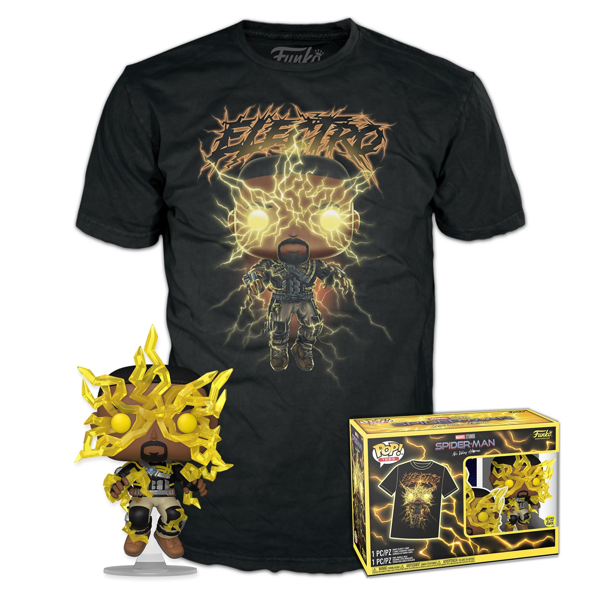 Funko Pop! & Tee: Spider-Man: NWH - Electro - Glow In the Dark - Extra Large - (XL) - T-Shirt - Clothes With Collectable Vinyl Figure - Gift Idea - Toys and Short Sleeve Top for Adults Unisex Men