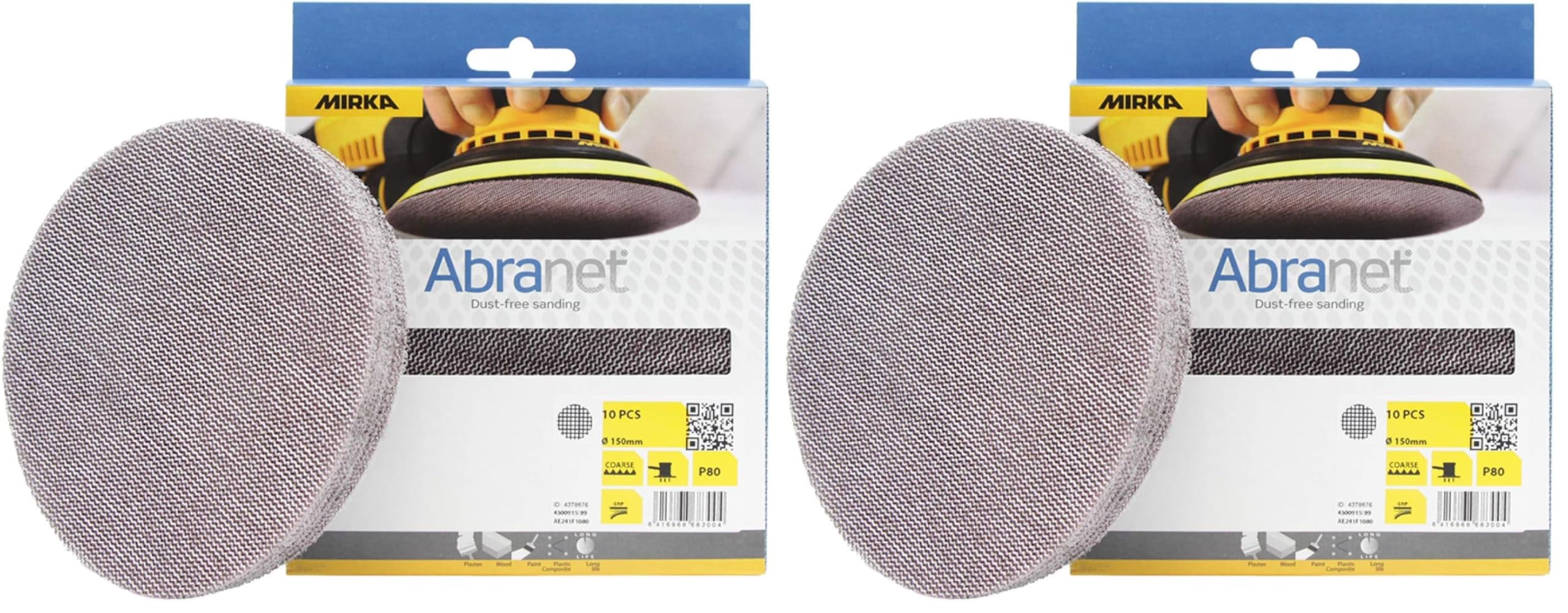 Mirka Abranet Netzschleifscheiben Ø 150mm Klett / 10 Stk/Für alle 150mm Exzenterschleifer und Schleifmaschinen geeignet/zum staubfreien Schleifen von Holz, Spachtel, Lack (Packung mit 2)