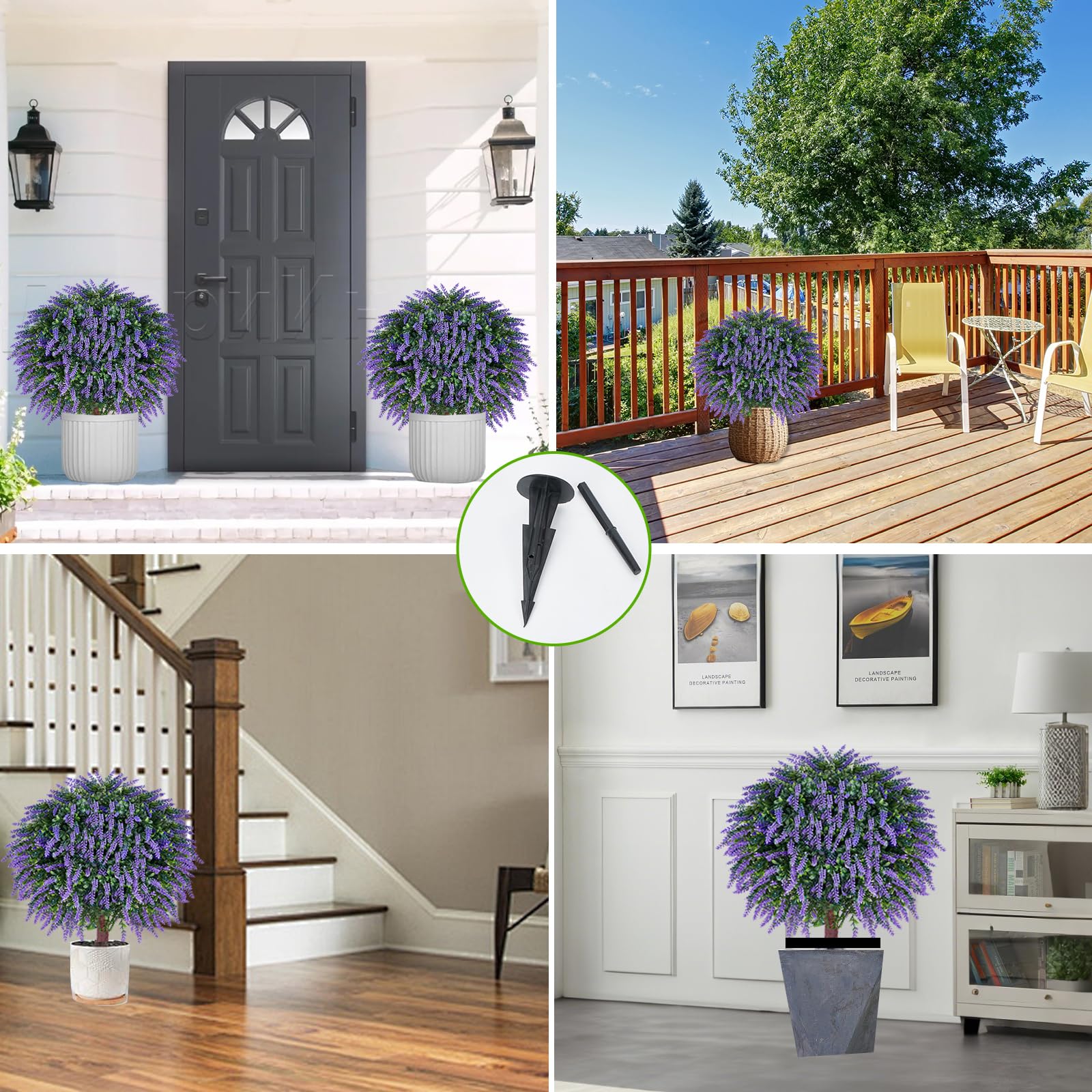 Árbol topiario de rosas artificiales, flores rojas resistentes a los rayos UV, juego de 2 con estacas para el suelo, plantas decorativas para interiores y exteriores (2, lavanda)