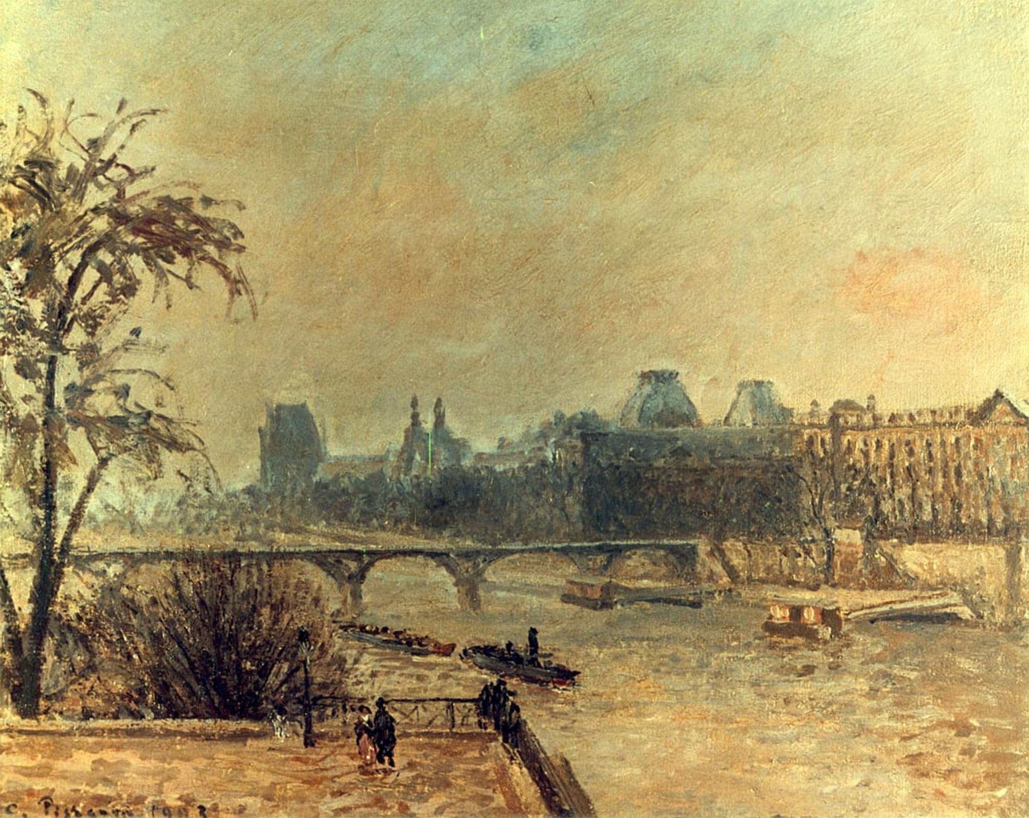 POSTERIIk Vintage Classic Picture Landscape Artwork La Seine Et Le Louvre Paris by Camille Jacob Pissarro Portrait Canvas Painting for Office Home Decor 60x90cm