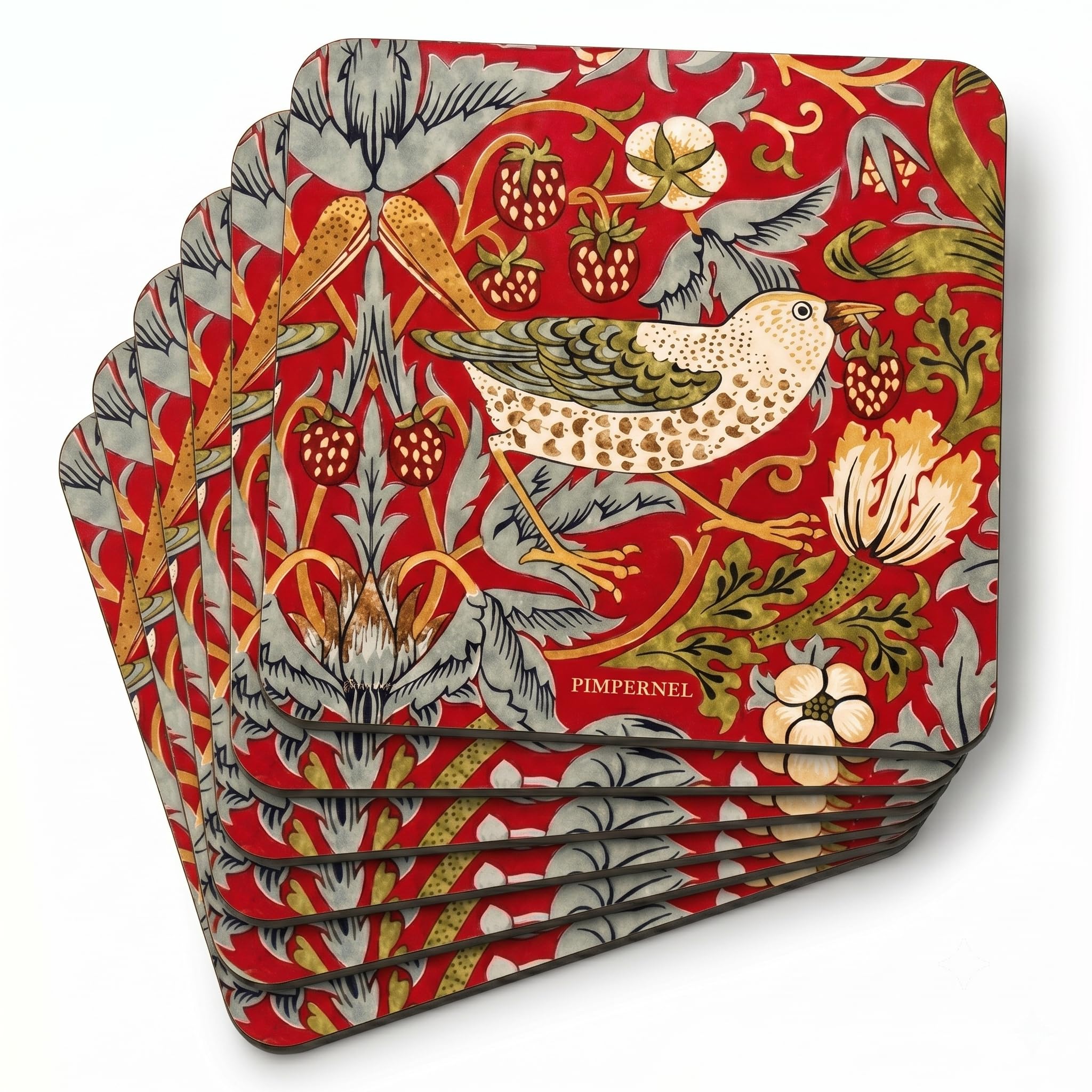 Morris & Co for Pimpernel 6 Strawberry Thief Red Coasters