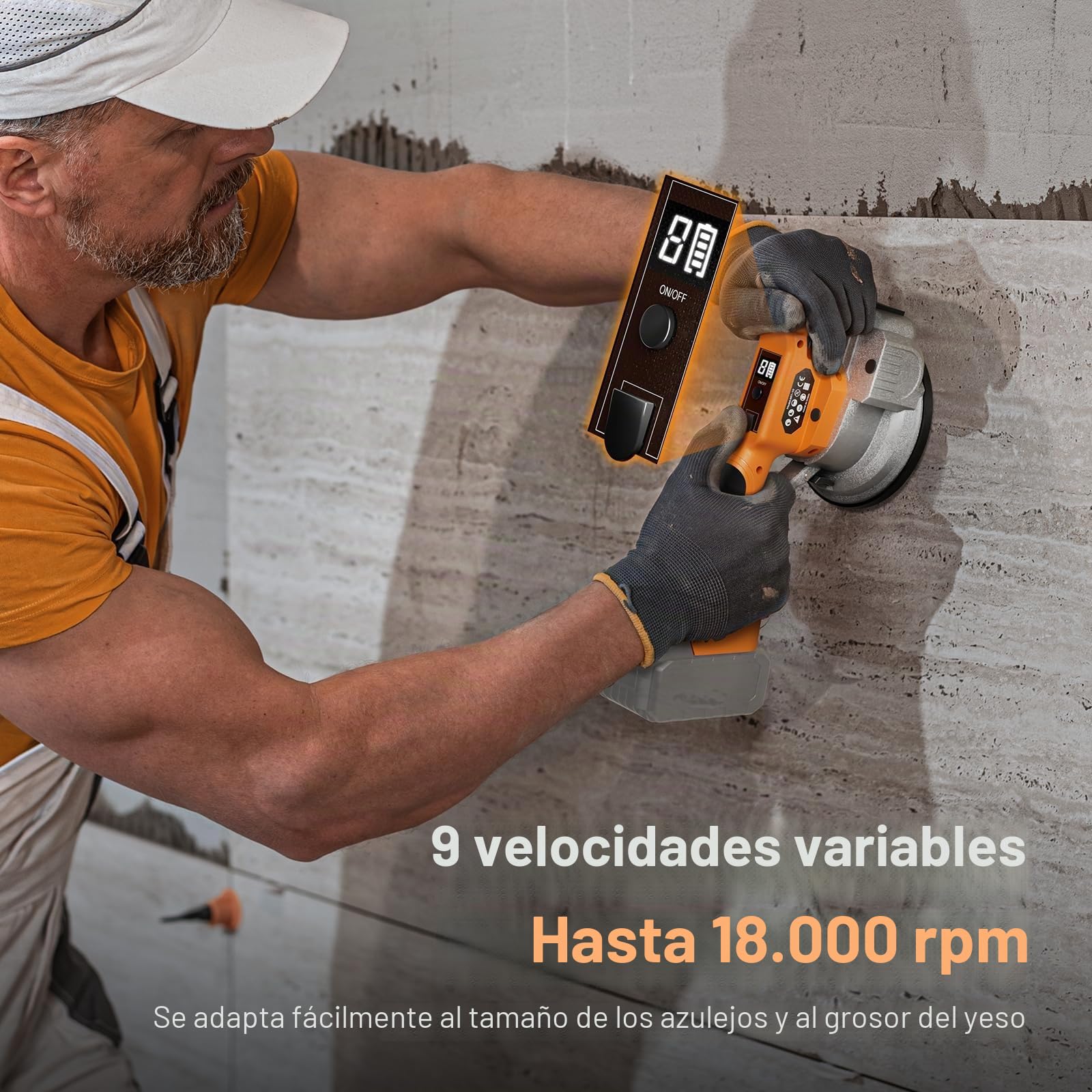 Maquina Vibradora Azulejos Compatible con Batería Makita 18V, Vibrador Ventosas Para Azulejose con 9 Velocidades, Pantalla Digital para Baldosas Grandes(Batería-agotada)