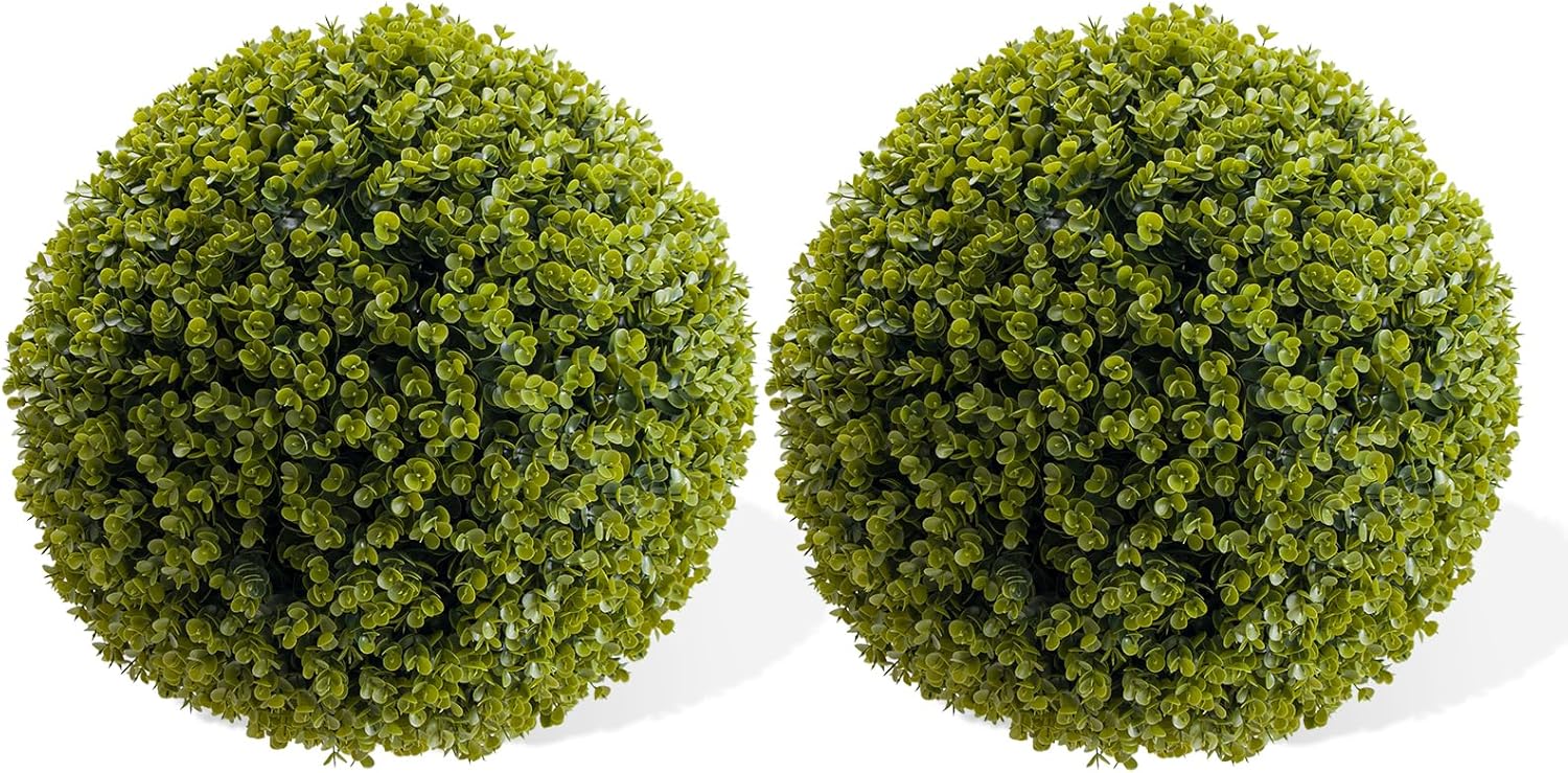 21 Inch Artificial Plant Boxwood Topiary Balls 2PCS, Topiary Ball Garden Spheres Decorative Balls for Outdoor Patio Garden and Indoor, Wedding Decoration Eucalyptus 21.2 Inch
