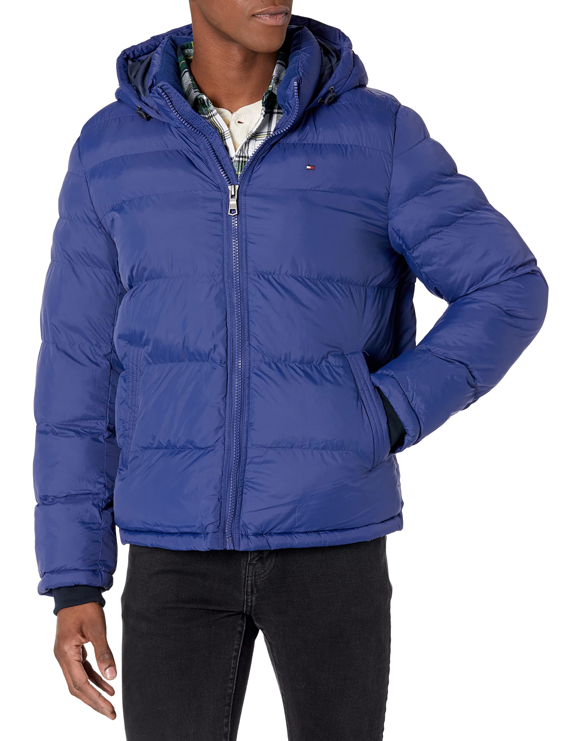 Tommy Hilfiger Men's Royal Blue Classic Hooded Puffer Jacket Down Alternative Coat, Xxxl Tall
