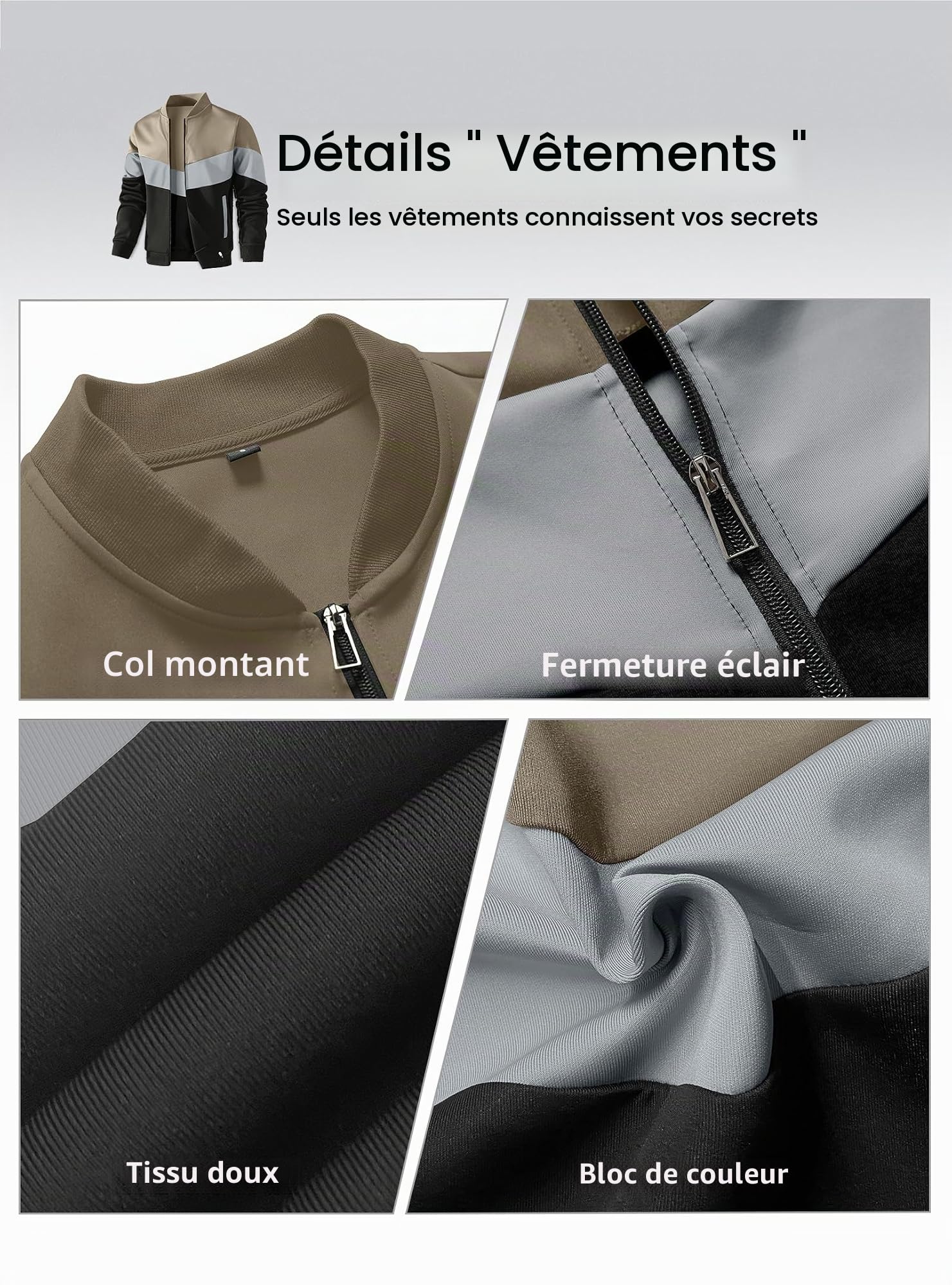 HYPESTFIT Bomber Homme Léger - Blouson Décontracté à Col Montant, Manches et Ourlet Côtelés, Veste Légère Printemps/Automne pour Toutes Occasions