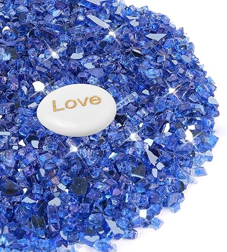 Vidrio ignífugo de 20 libras para hoguera, rocas de vidrio reflectante de 12 pulgada para chimenea de propano y gas, vidrio azul con piedra de