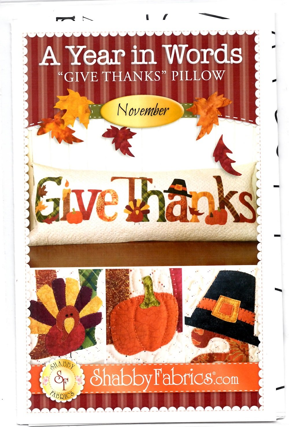 A Year in Words Give Thanks November Thanksgiving Pillow Pattern by Shabby Fabrics 15" x 36" SF49833