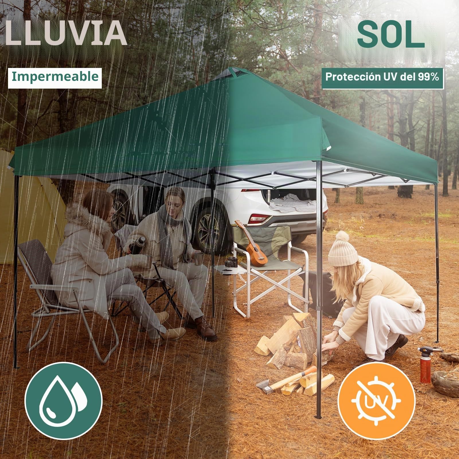 Lona de protección Solar de poliéster 300D Impermeable con Rejillas de ventilación, 300 x 300 cm, para Camping al Aire y exposiciones en el jardín