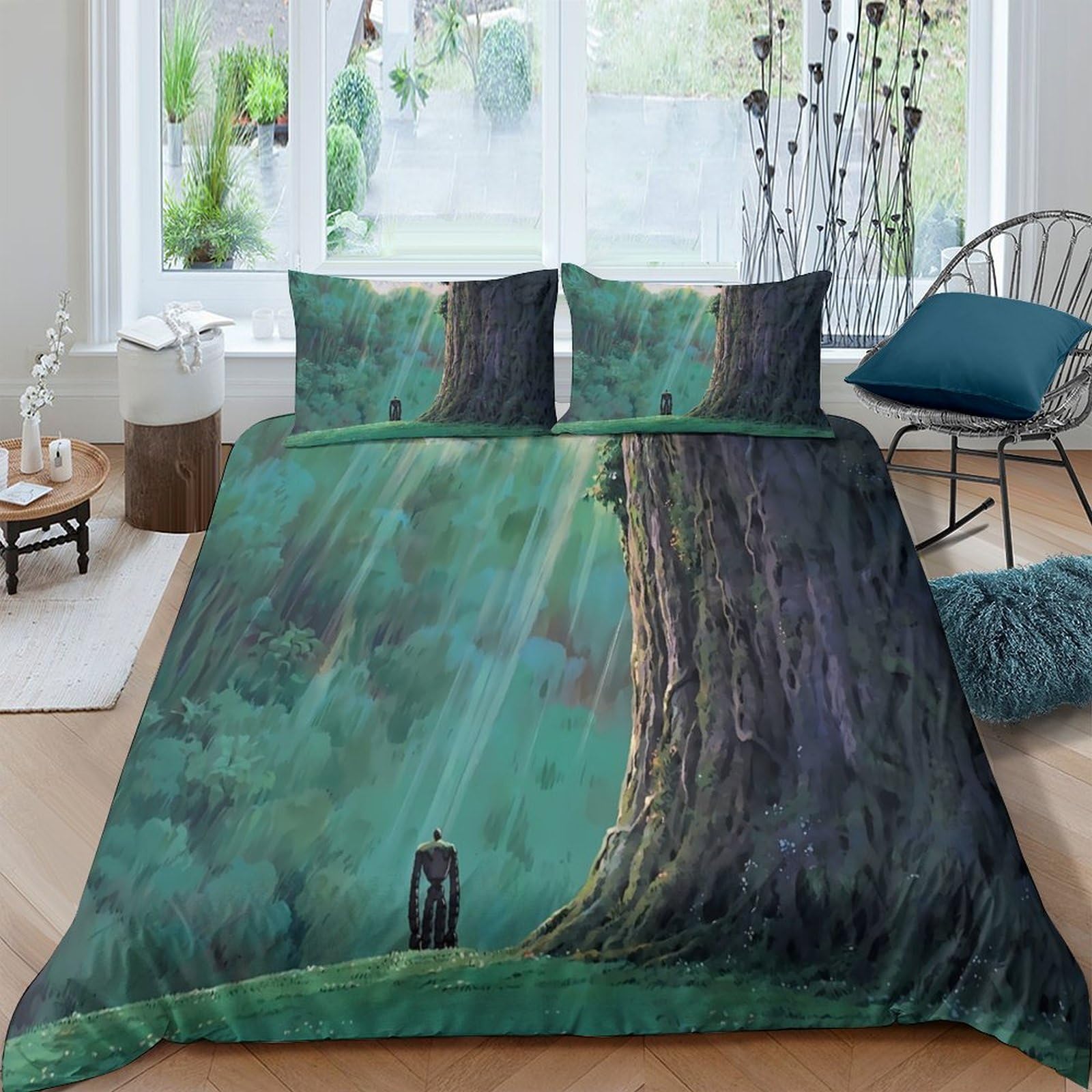 TUFRTGYHN 3D Printed Forest Tree Duvet Cover Microfiber Soft Breathable Fantasy Nature Bedding Set with 2 Pillowcases for Bedroom Decor, Single（135x200cm）