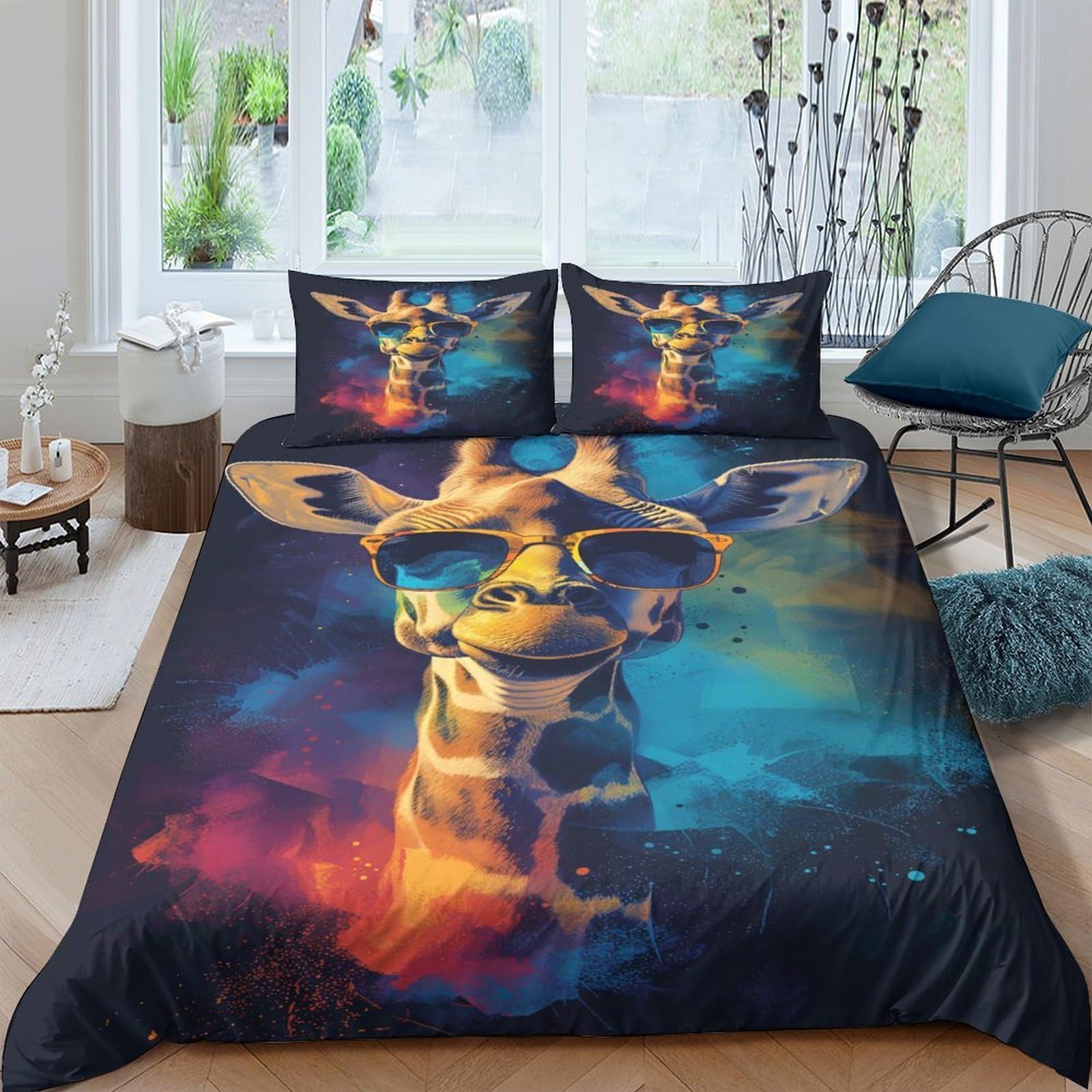 Parure de couette girafe anti-acarien et hypoallergénique