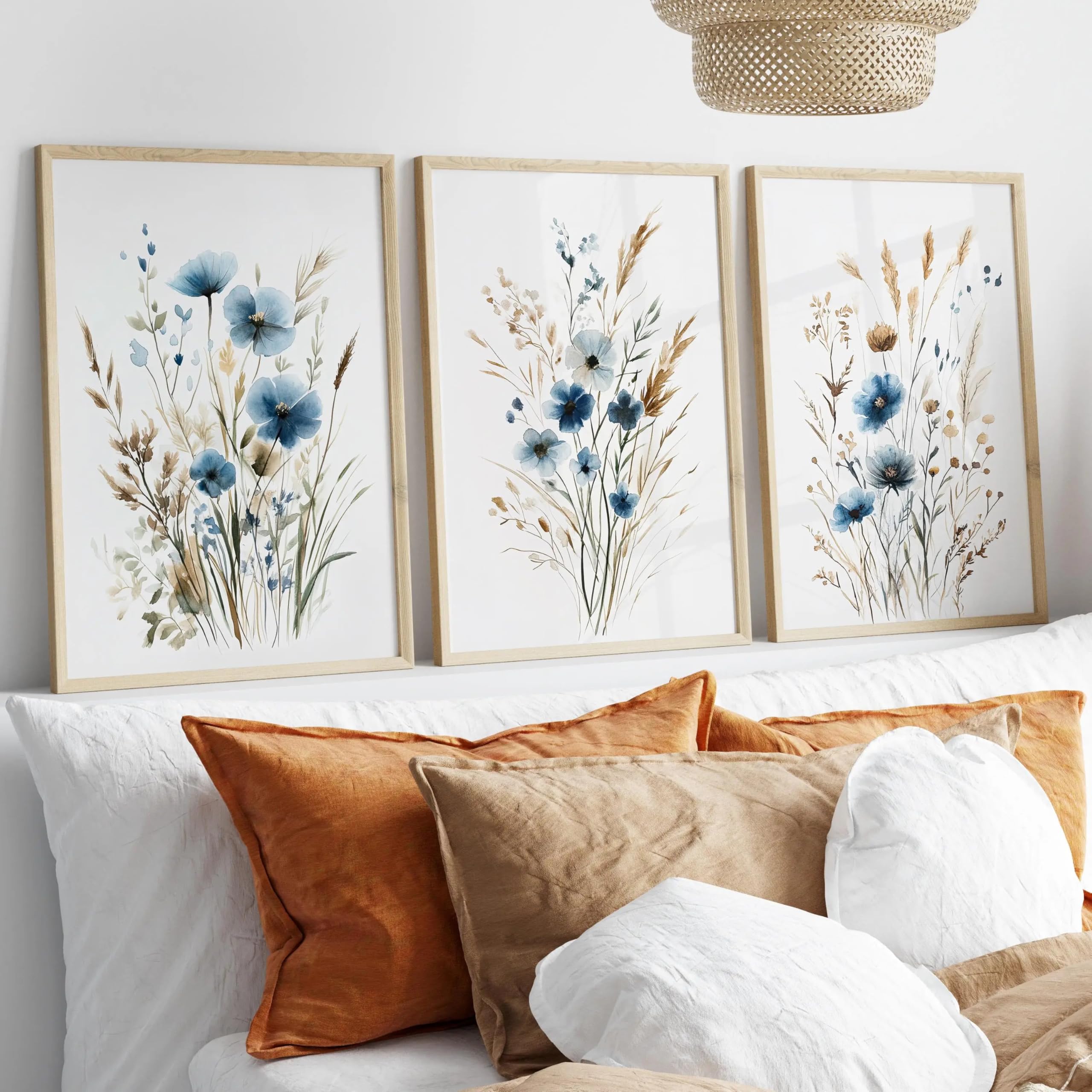 Ltjiajuypd Frameless Blue Wildflower Watercolor Art Prints Wall Poster Canvas Print Boho Floral Minimalist Nature(40X55cm-3Pcs)