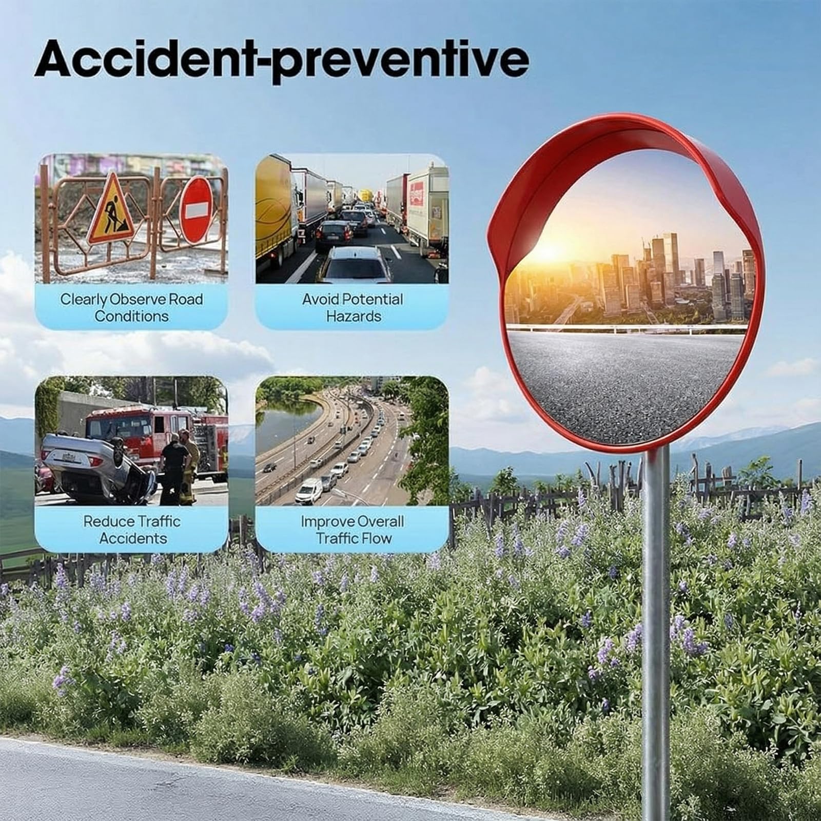 Miroir Convexe de Circulation 45 cm en ABS Lot de 2 | Vision Grand Angle à 160° Avec Coque Résistante Pour Rues Intersections et Zones Commerciales
