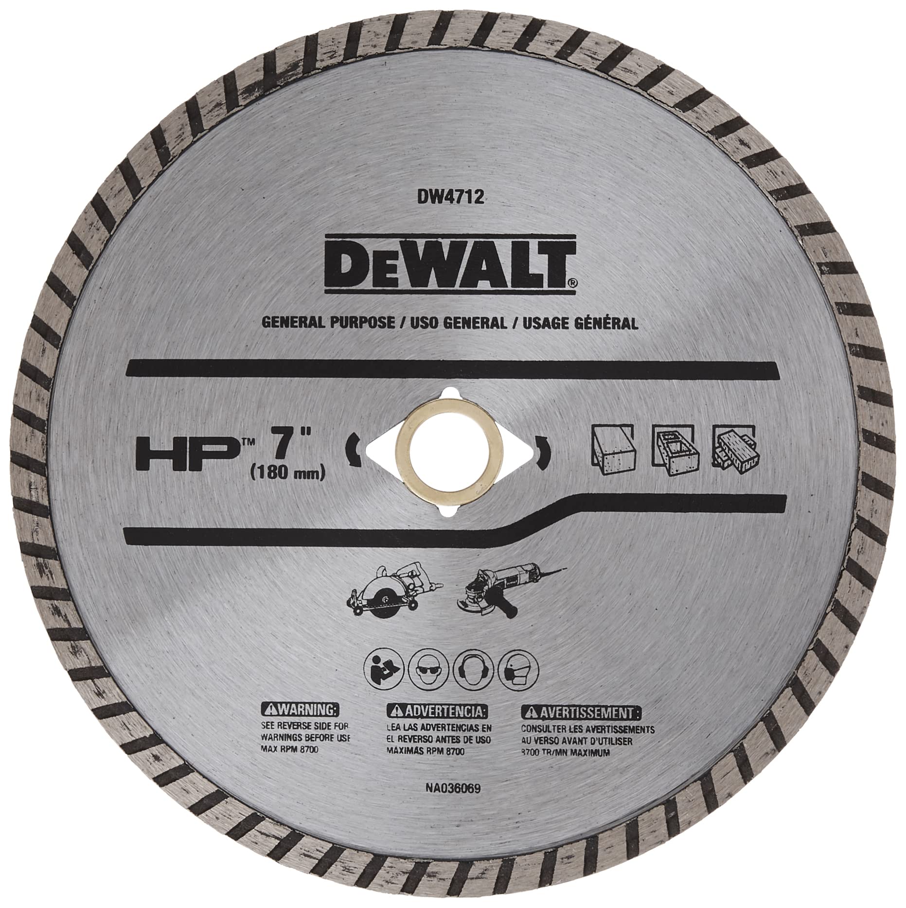 Diamond Blade for Block and Brick, Dry/Wet Cutting, Continuous Rim, 7-Inch (DW4712)