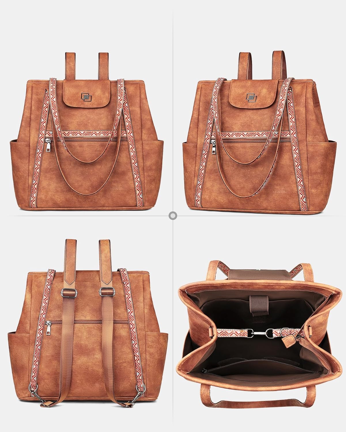 FADEON Large Laptop Tote Bag for Women Designer Leather Laptop Bag Fashion Travel Backpack Purse Shoulder Handbag - Image 8