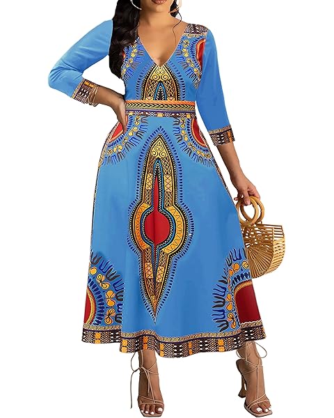 African Long Dresses for Women Elegant Church Dresses Print Maxi Dress High Waist Cocktail Bohemian Vintage Party Outfits