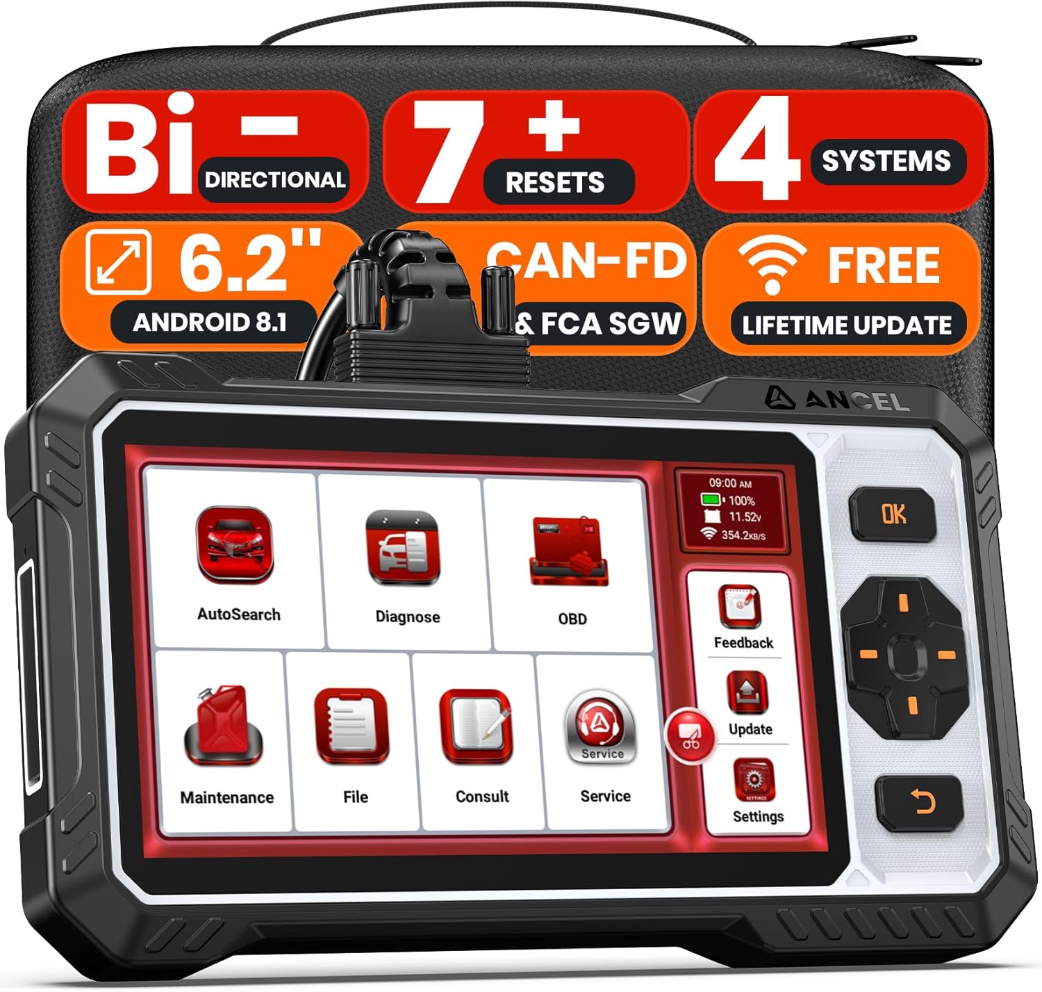 ANCEL FX6000 Bidirectional OBD2 Scanner – ABS, SRS, Transmission & Engine, Automotive Scanner Diagnostic Software with Oil/EPB/BMS/SAS Reset, ABS Bleeding, Auto Scan, CAN FD & FCA, Free Replace, Report Sharing ﻿