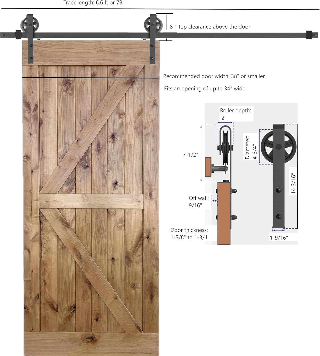 LUBANN 6.6FT Sliding Wood Barn Door Hardware Sliding Track Kit Straight Roller Ultra Quiet (Big Wheel)
