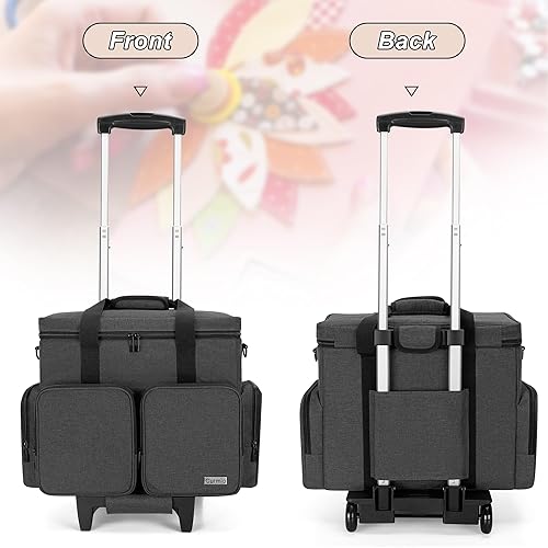 Miniatura 8 de CURMIO Bolsa de almacenamiento para álbumes de recortes con ruedas y carrito desmontable y tablero inferior de madera, bolsa de manualidades con