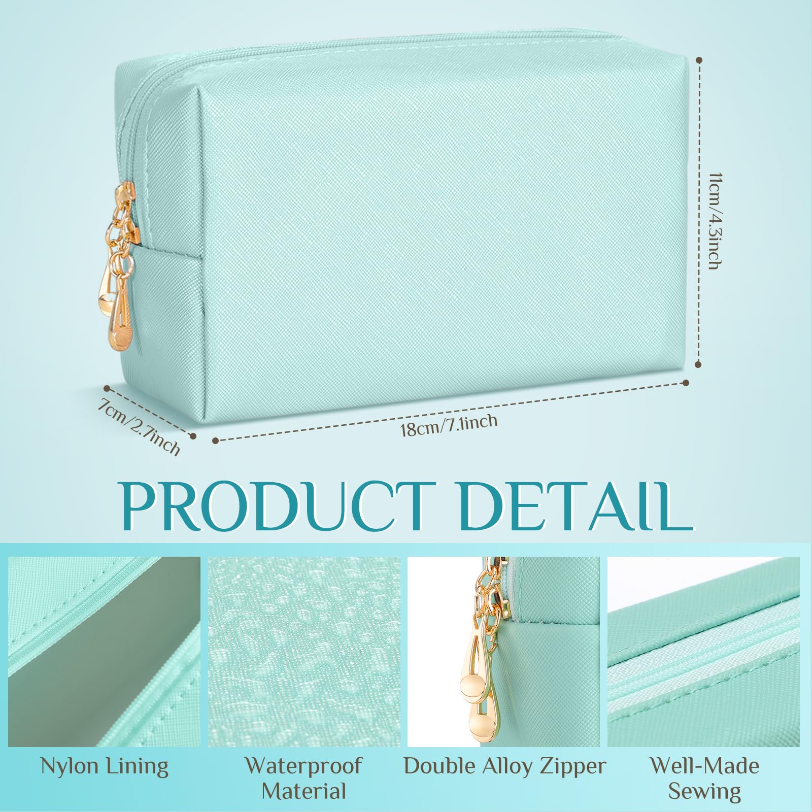 Sanwuta 9 Pcs Makeup Bags PU Double Zippers Cosmetic Bag Makeup Toiletry Pouch Bulk Portable Travel Organizers Case for Women Bachelorette Party End of the Year Graduation Gift(Blue and Green Color)