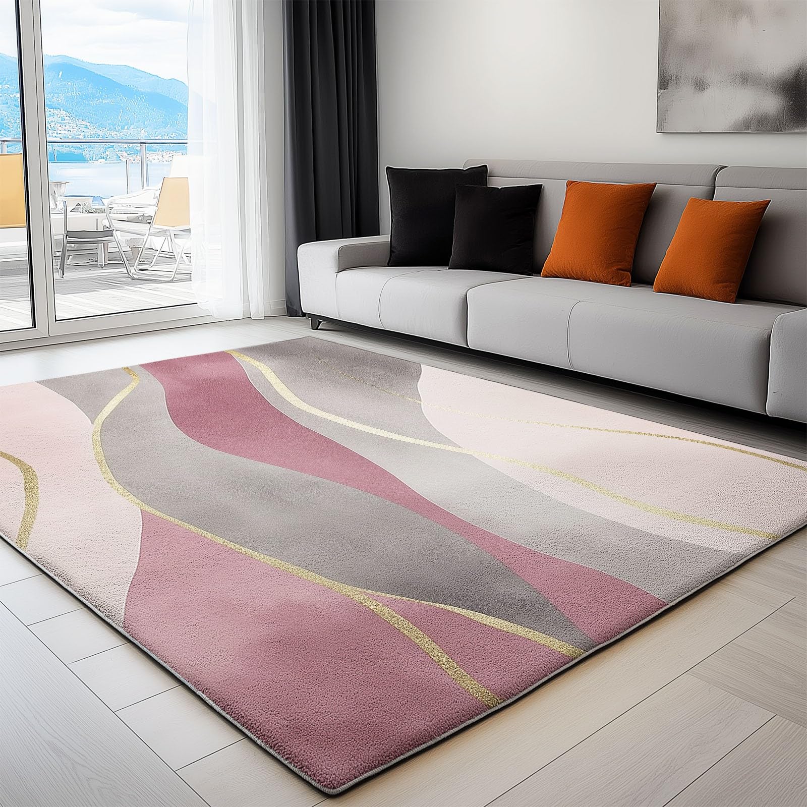 Générique Vagues Aquarelles Lavable Tapis 140 x 200 cm Tapis Poils Courts antidérapant, Doux Antidérapant Texture Vague Aquarelle pour Chambre à Coucher Salle à Manger Salon