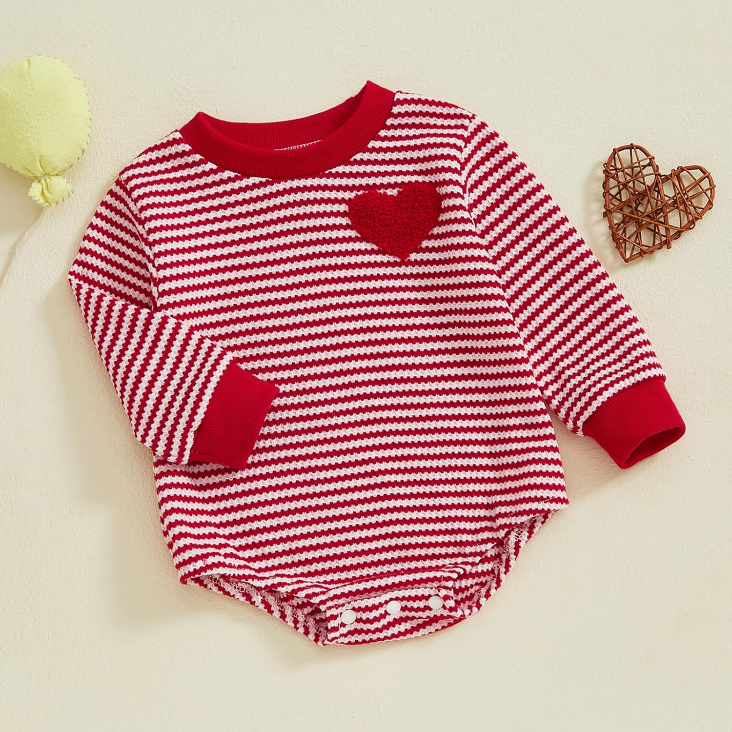 VISGOGO Baby Sweatshirt Romper Striped Heart/Clover Waffle St.Patrick Day Long Sleeve Irish Onesie Jumpsuits - Image 3