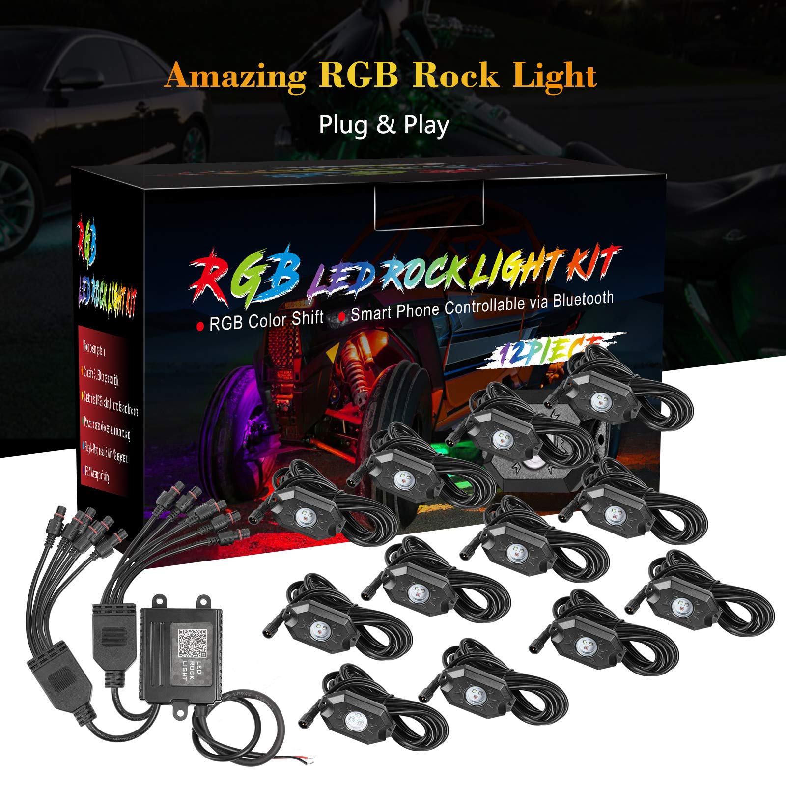 Buy RGB Rock Light Kits, Niking Auto 12 Pods RGB LED Rock Lights with