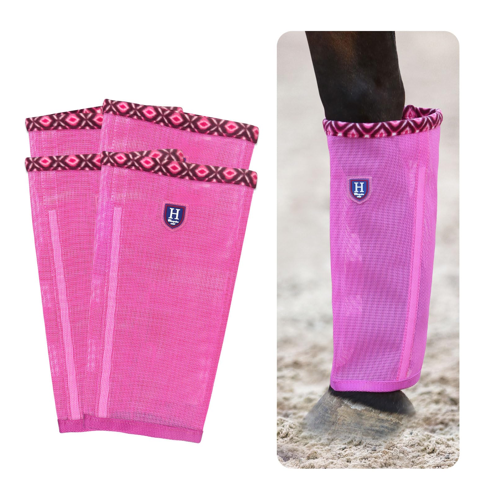 CareMaster Fine Mesh Fly Boots Loose Fitting & Non-Slip Horse Fly Leggings Fleece Air Flow (Set of 4) Hot Fuchsia Medium