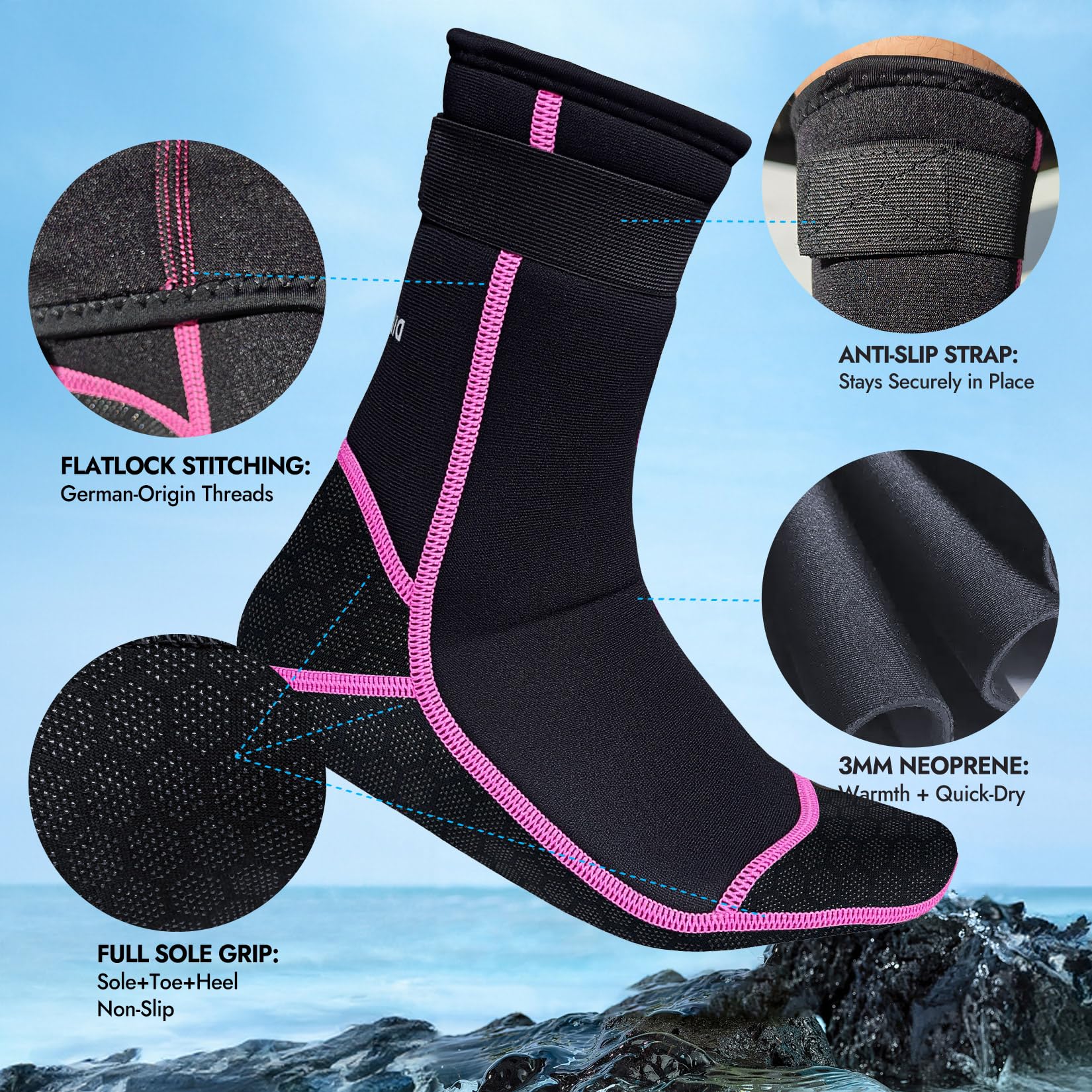 PAWHITS Neoprene Wetsuit Socks, 3mm Diving Socks with Adjustable Strap - Image 4