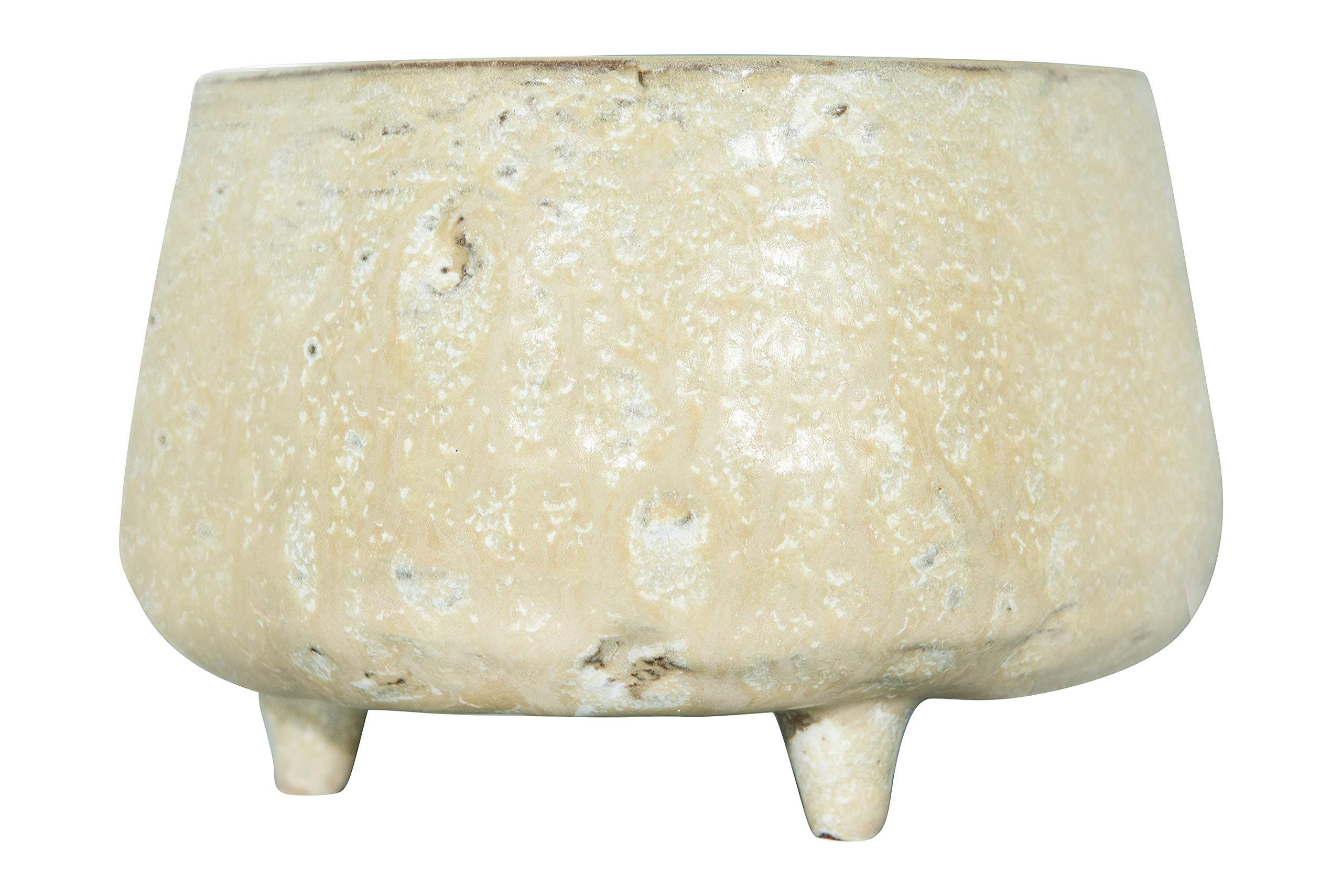 Large Stoneware Footed Cream Reactive Glaze Finish (Each one Will Vary) Pots and Planters, Tan