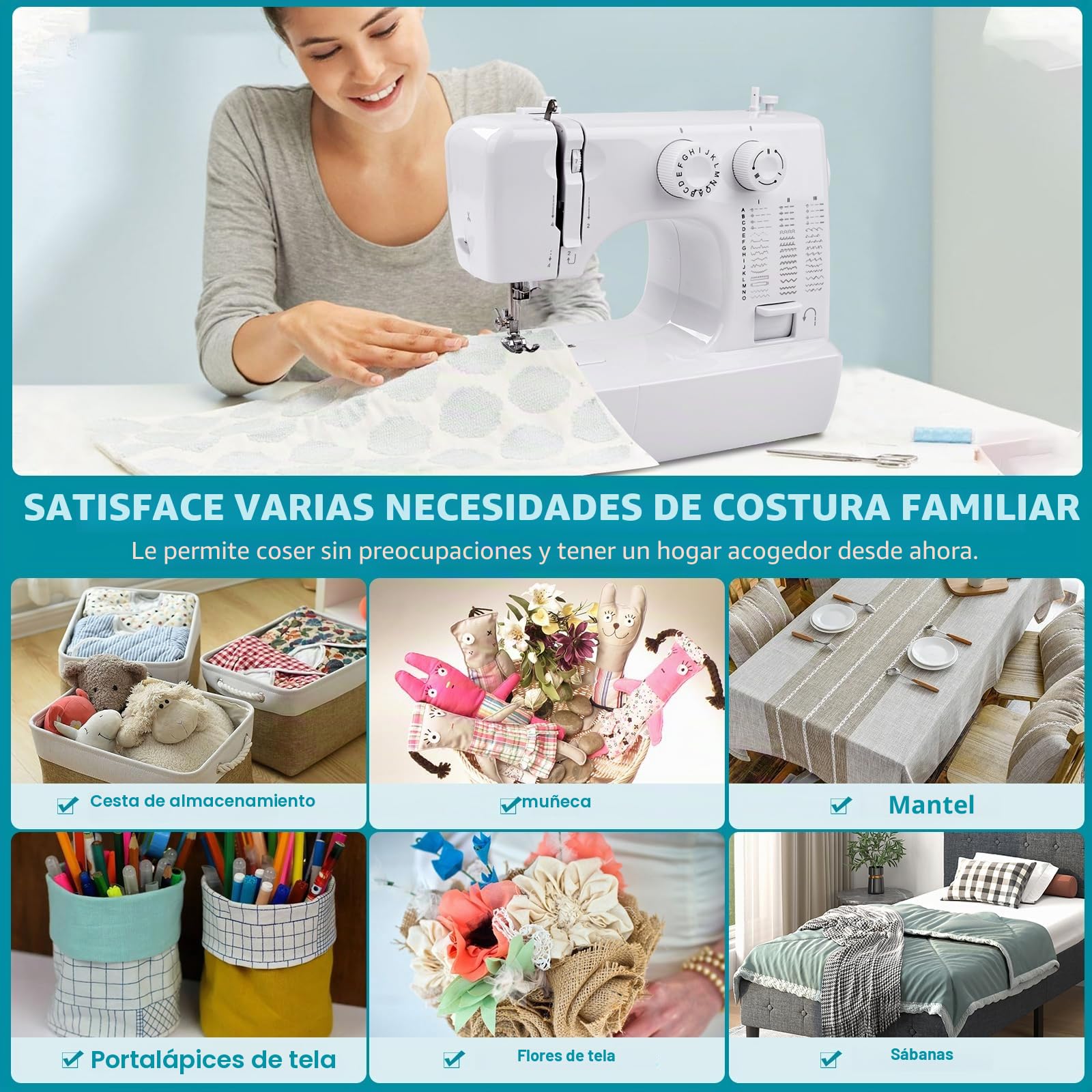 818 MáQuina De Coser, 45 Puntadas De Costura, EléCtrica, PortáTil, con Kit De Costura, Profesional MáQuina De Coser para Principiantes Y Adulto FáCil Uso con Luz Led